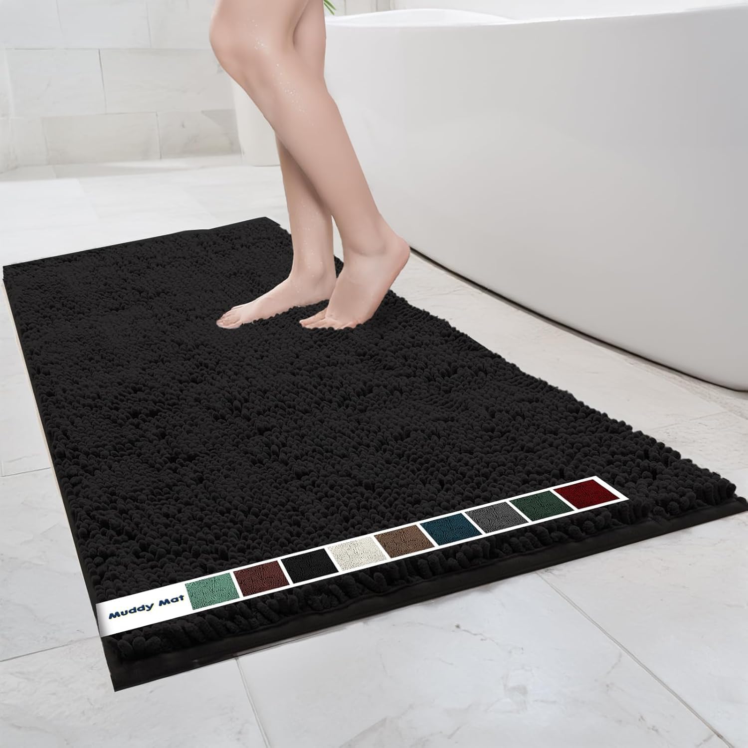 Muddy Mat Chenille Bathroom Rugs Quick Dry Microfiber Mats Non Slip Washable, Extra Thick, Soft and Highly Absorbent Bath Mats for Bathroom, Kitchen, and Shower Floor - Grey Medium 30"X19"