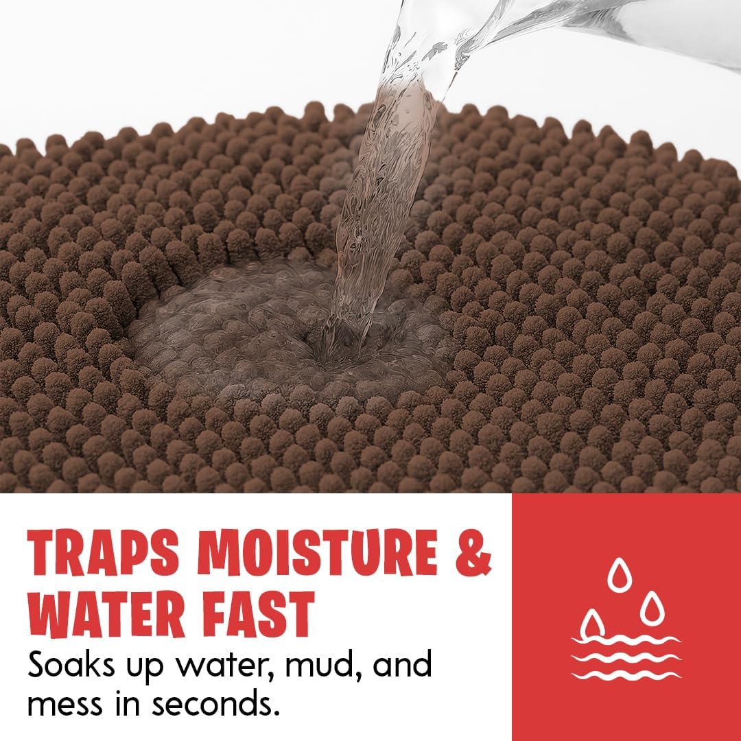 MudGuard Mat™ Dog Door Mat for Muddy Paws, Super Absorbent Microfiber, Non-Slip Indoor Mat, Quick Dry Chenille Mud Mat for Dogs & Entryway, Washable, Choco 19" x 30"