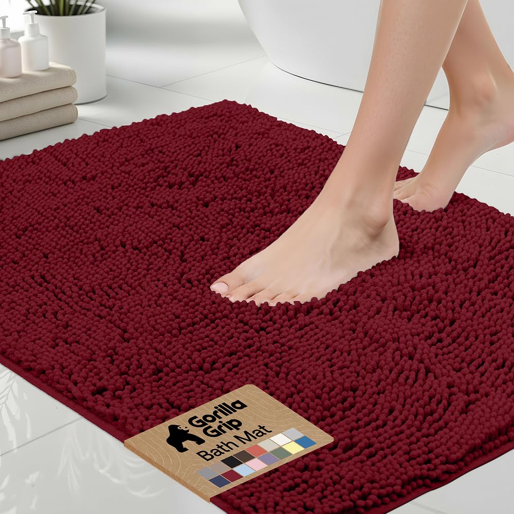 GORILLA GRIP Bath Rug Mat 36x24, Thick Soft Absorbent Chenille, Quick Dry Microfiber Mats, Rubber Backing Washable Shower Floor Rugs, Bathmat Runner, US Designed Bathroom Home Decor Accessories Grey