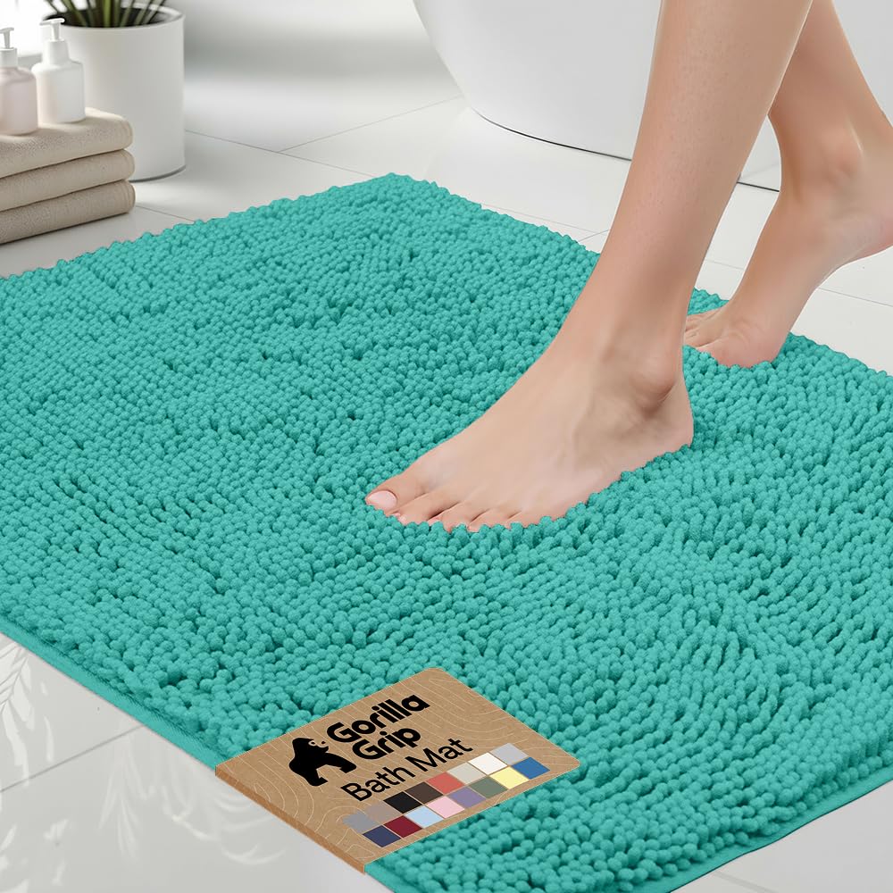 GORILLA GRIP Bath Rug Mat 36x24, Thick Soft Absorbent Chenille, Quick Dry Microfiber Mats, Rubber Backing Washable Shower Floor Rugs, Bathmat Runner, US Designed Bathroom Home Decor Accessories Grey