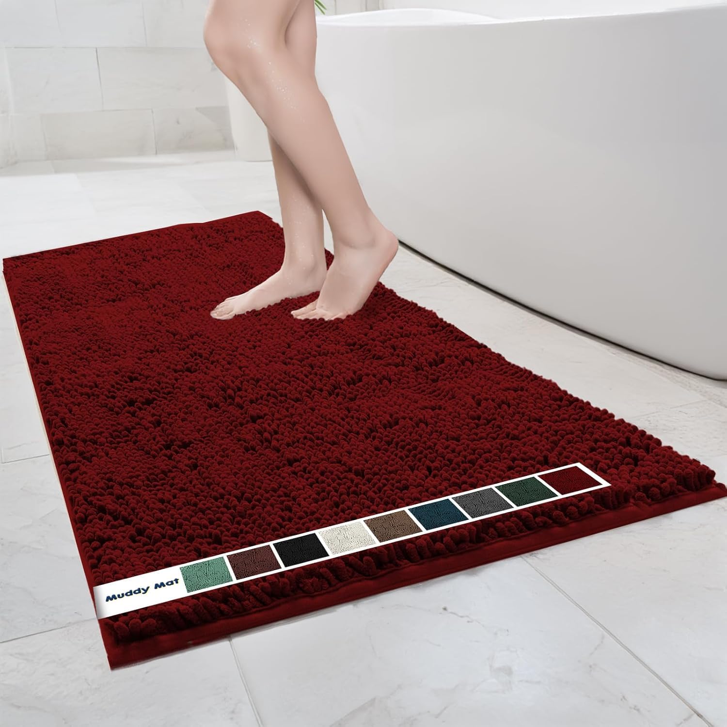Muddy Mat Chenille Bathroom Rugs Quick Dry Microfiber Mats Non Slip Washable, Extra Thick, Soft and Highly Absorbent Bath Mats for Bathroom, Kitchen, and Shower Floor - Grey Medium 30"X19"