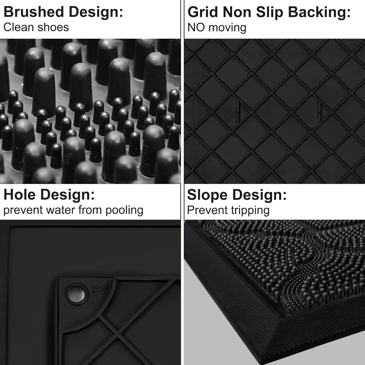 FRAMICS Front Door Mat Outside Entrance, Heavy Duty Rubber Door Mats Outdoor Welcome Mat Waterproof Doormat Non Slip for Entryway Doormats Dirt Trapper Indoor Mats All Seasons, 17 x 30 Inches, Black