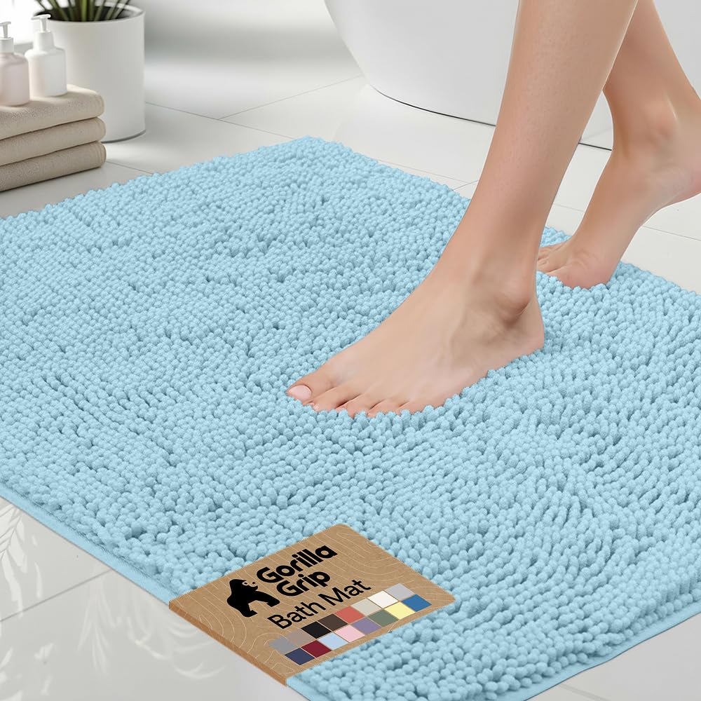 GORILLA GRIP Bath Rug Mat 36x24, Thick Soft Absorbent Chenille, Quick Dry Microfiber Mats, Rubber Backing Washable Shower Floor Rugs, Bathmat Runner, US Designed Bathroom Home Decor Accessories Grey