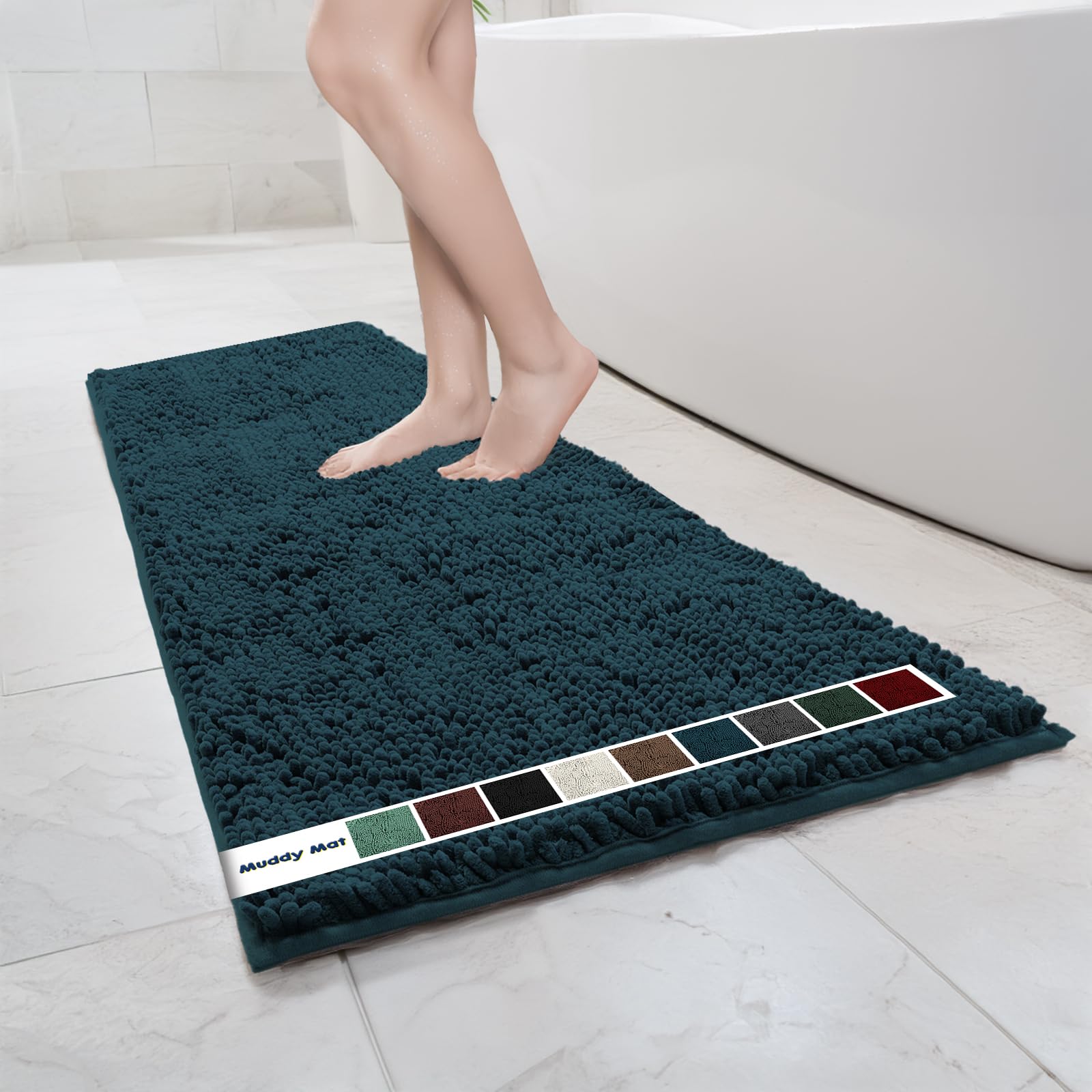 Muddy Mat Chenille Bathroom Rugs Quick Dry Microfiber Mats Non Slip Washable, Extra Thick, Soft and Highly Absorbent Bath Mats for Bathroom, Kitchen, and Shower Floor - Grey Medium 30"X19"