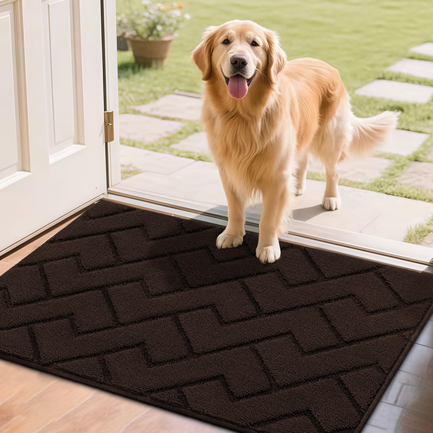 hicorfe Indoor Doormat,Front Back Door Mat Rubber Backing Non Slip Door Mats 24"x35" Absorbent Resist Dirt Entrance Doormat Inside Floor Mats for Entryway Washable Low-Profile (Navy Blue)