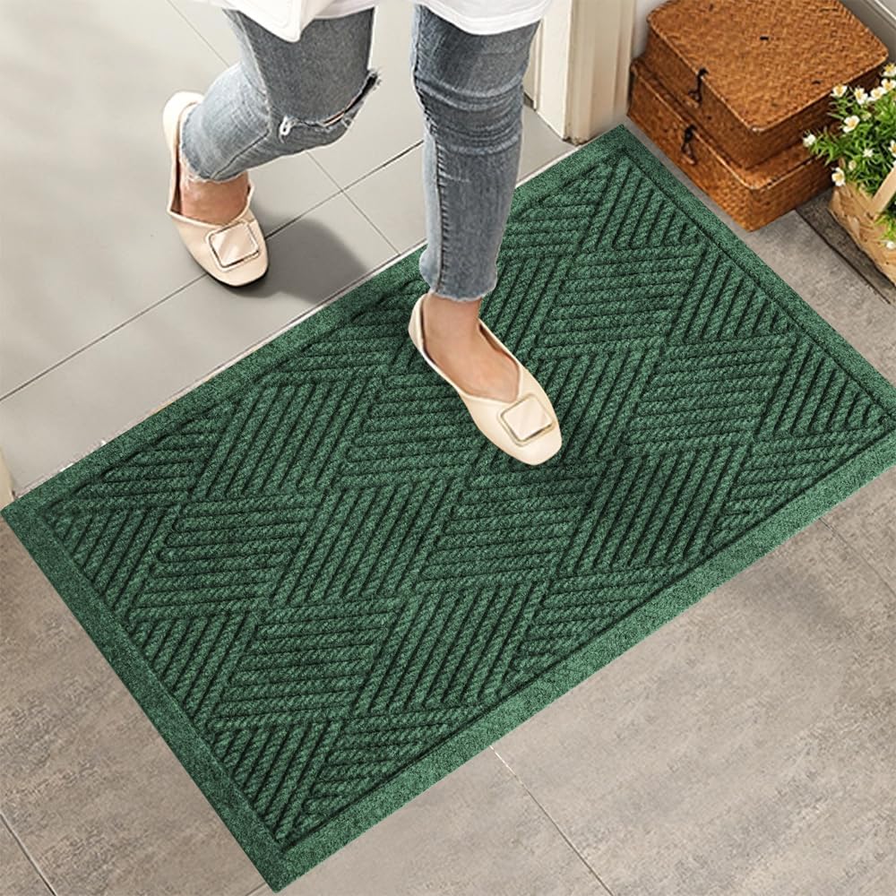 HIYARD Sturdy Front Door Mat, Absorbent Muddy Dirt Resist Welcome Door Mats Outdoor Indoor, Stain and Fade Resistant, Non-Slip Rubber Backing Low Profile Doormat for Entryway, 30×17, Beige