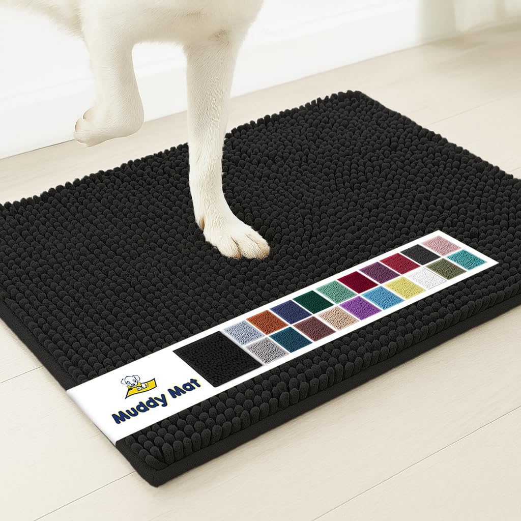 Muddy Mat® | Super Absorbent Door Mat Indoor, Microfiber Quick Dry Chenille Entryway Rug, Non-Slip Front Door Mat, Indoor Mats for Entryway, Machine Washable Pet Rug, Black 30"x19"