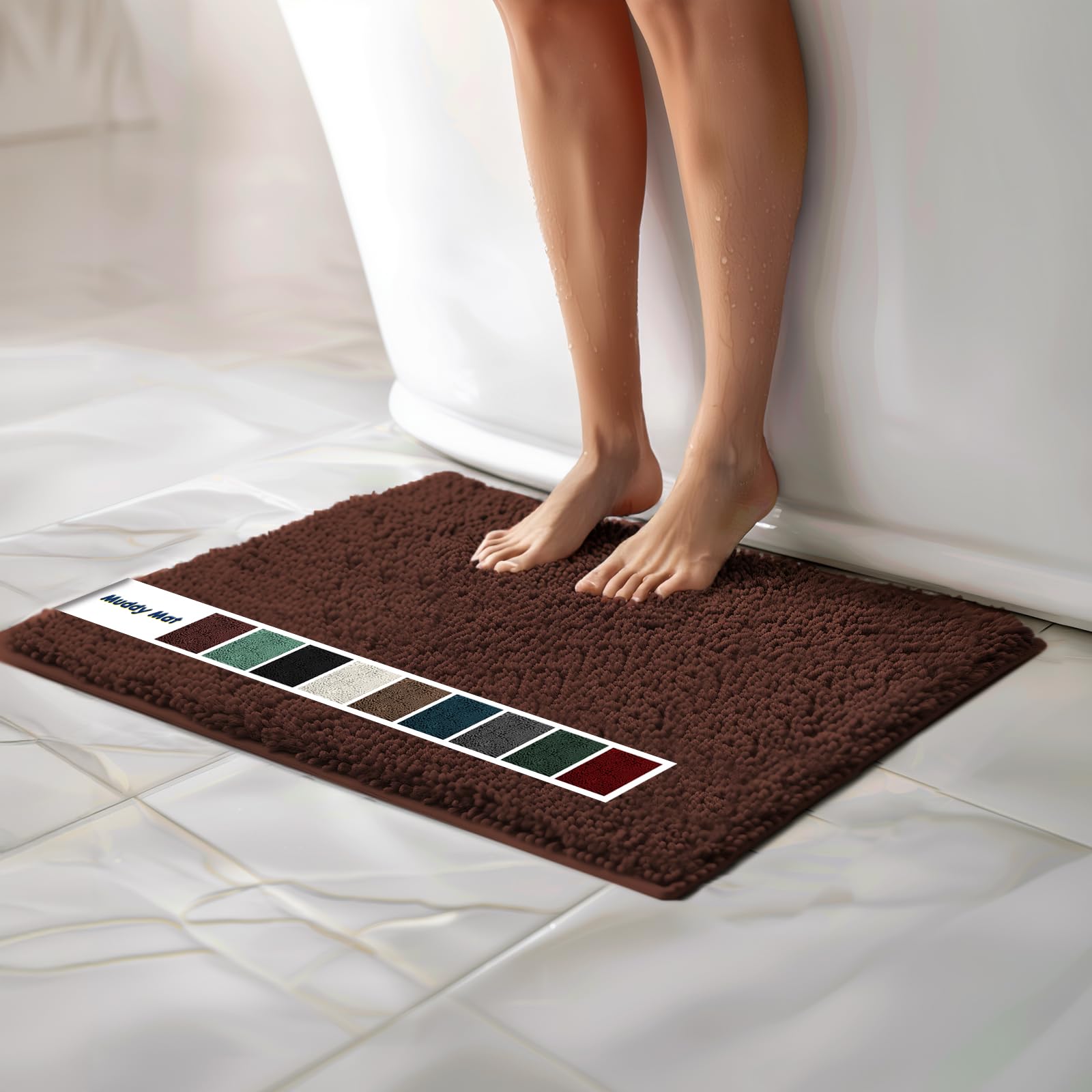 Muddy Mat Chenille Bathroom Rugs Quick Dry Microfiber Mats Non Slip Washable, Extra Thick, Soft and Highly Absorbent Bath Mats for Bathroom, Kitchen, and Shower Floor - Grey Medium 30"X19"