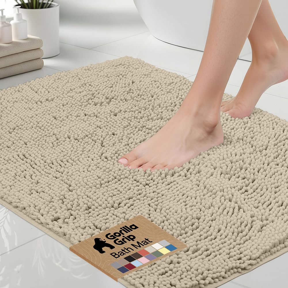 GORILLA GRIP Bath Rug Mat 36x24, Thick Soft Absorbent Chenille, Quick Dry Microfiber Mats, Rubber Backing Washable Shower Floor Rugs, Bathmat Runner, US Designed Bathroom Home Decor Accessories Grey