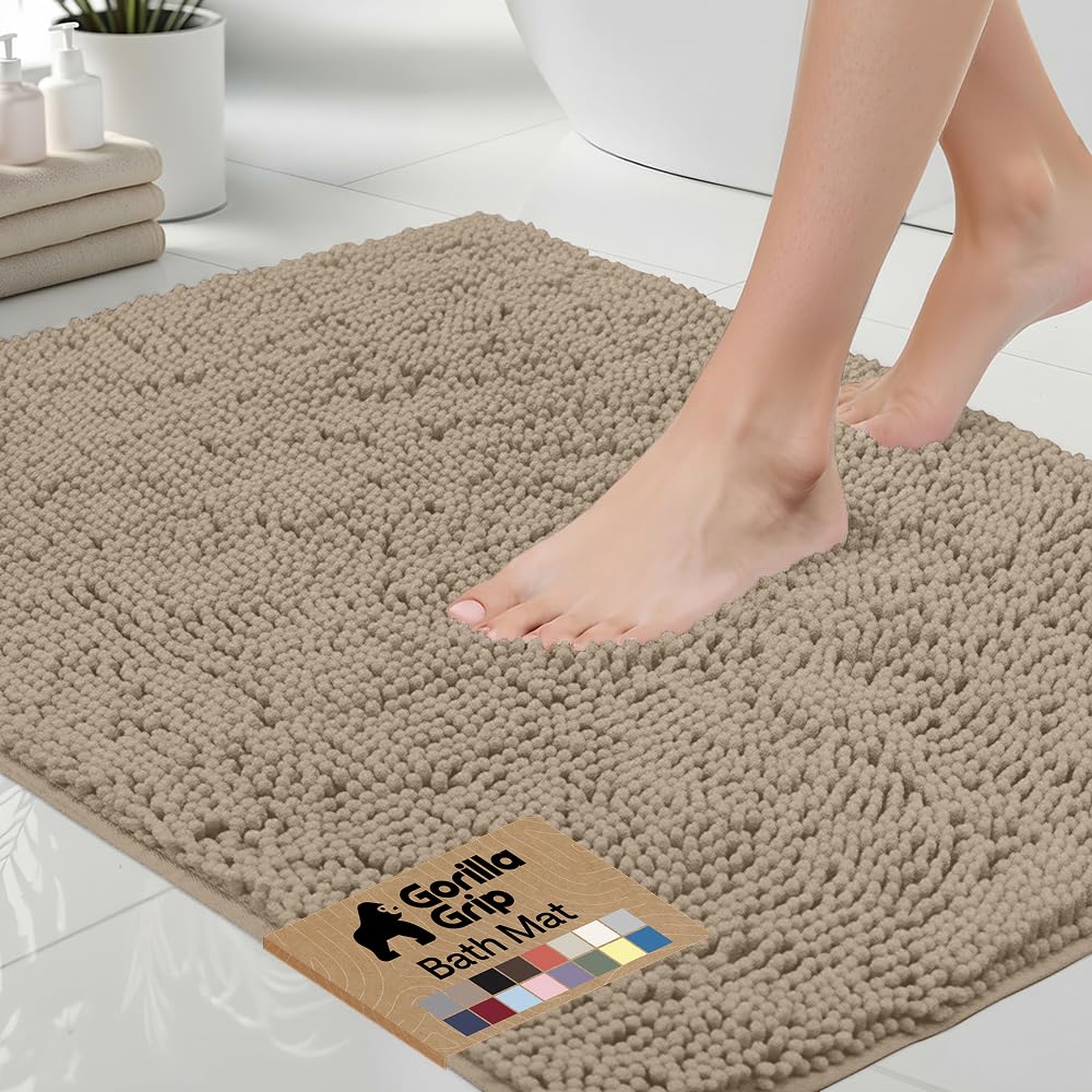 GORILLA GRIP Bath Rug Mat 36x24, Thick Soft Absorbent Chenille, Quick Dry Microfiber Mats, Rubber Backing Washable Shower Floor Rugs, Bathmat Runner, US Designed Bathroom Home Decor Accessories Grey
