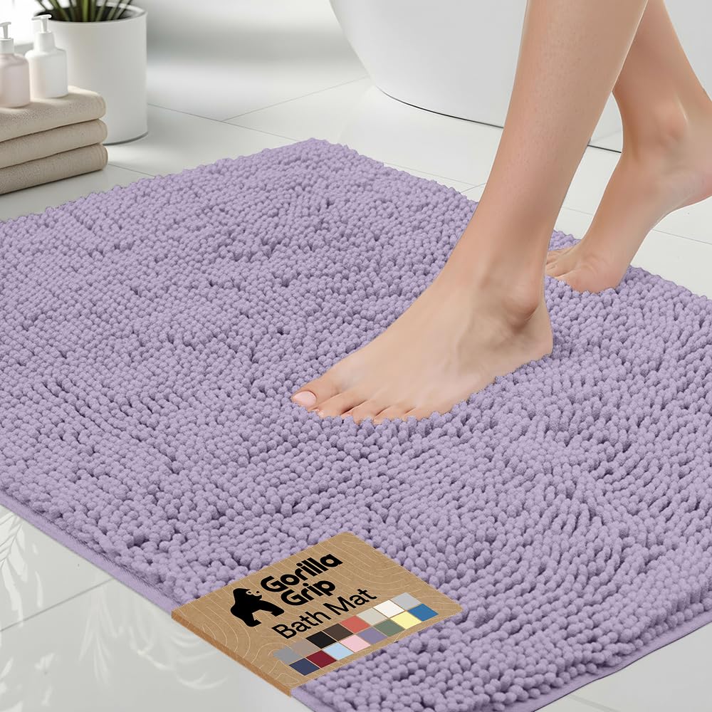 GORILLA GRIP Bath Rug Mat 36x24, Thick Soft Absorbent Chenille, Quick Dry Microfiber Mats, Rubber Backing Washable Shower Floor Rugs, Bathmat Runner, US Designed Bathroom Home Decor Accessories Grey