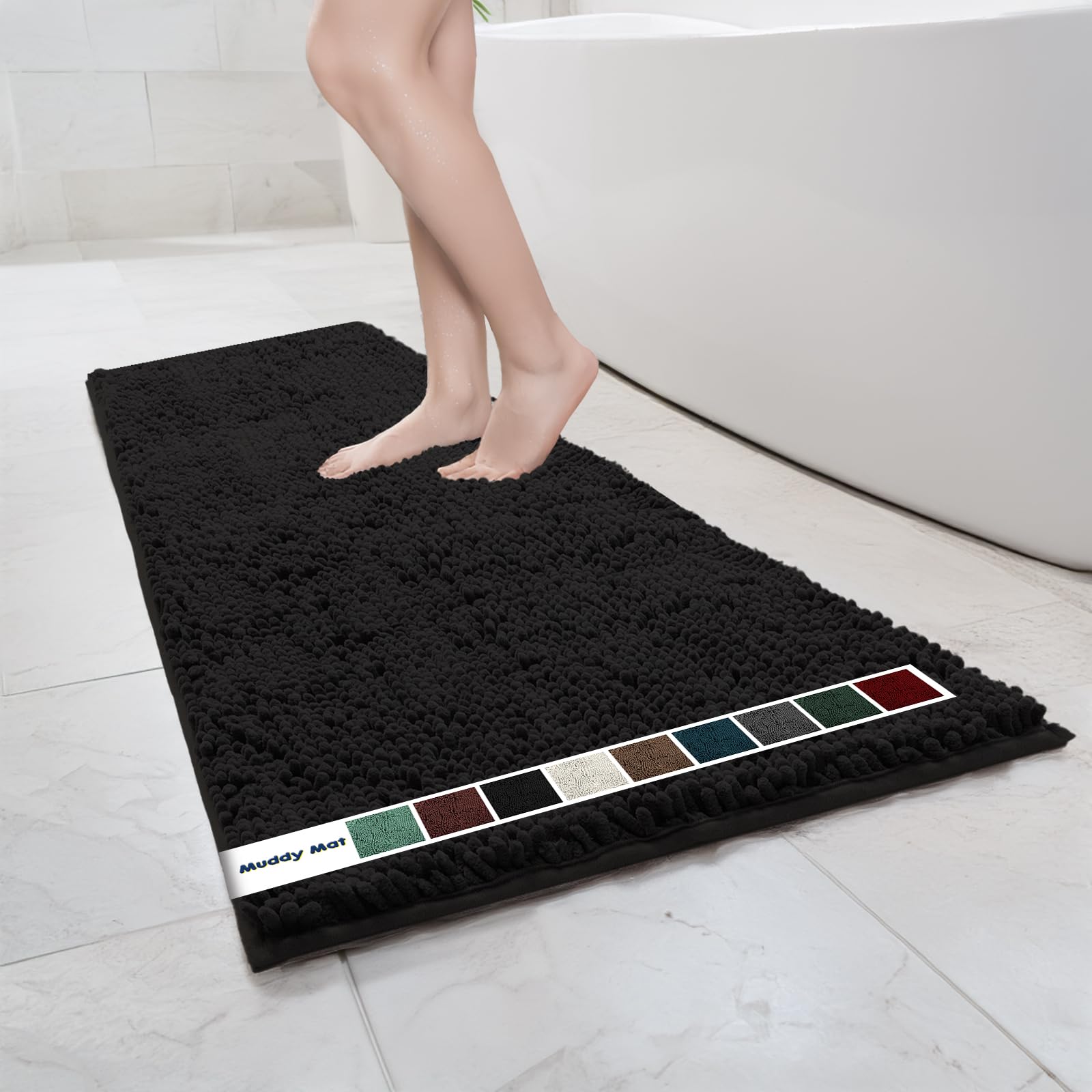 Muddy Mat Chenille Bathroom Rugs Quick Dry Microfiber Mats Non Slip Washable, Extra Thick, Soft and Highly Absorbent Bath Mats for Bathroom, Kitchen, and Shower Floor - Grey Medium 30"X19"