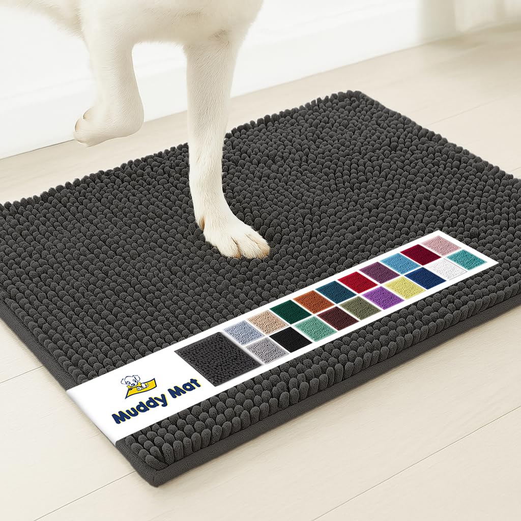 Muddy Mat® | Super Absorbent Door Mat Indoor, Microfiber Quick Dry Chenille Entryway Rug, Non-Slip Front Door Mat, Indoor Mats for Entryway, Machine Washable Pet Rug, Black 30"x19"