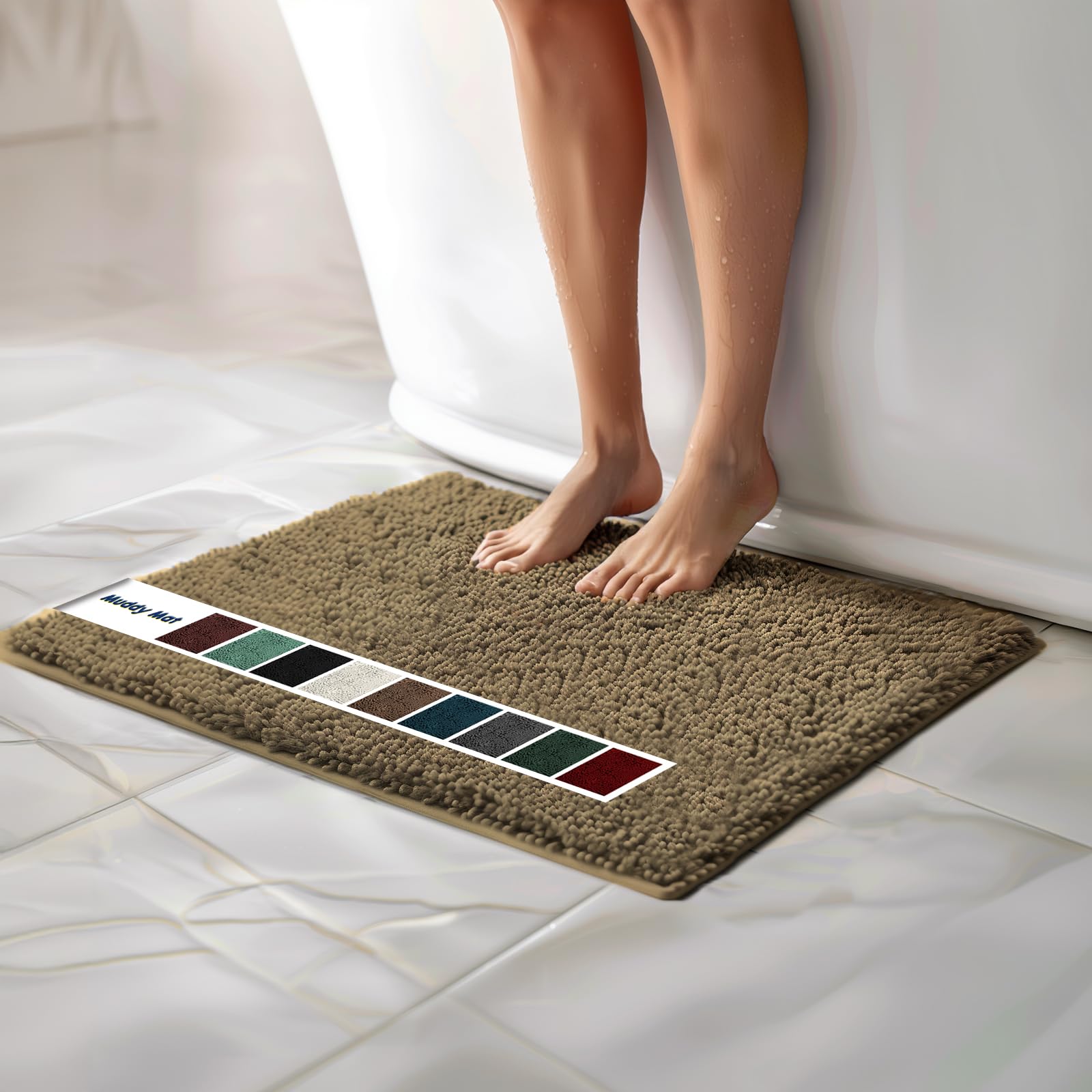 Muddy Mat Chenille Bathroom Rugs Quick Dry Microfiber Mats Non Slip Washable, Extra Thick, Soft and Highly Absorbent Bath Mats for Bathroom, Kitchen, and Shower Floor - Grey Medium 30"X19"