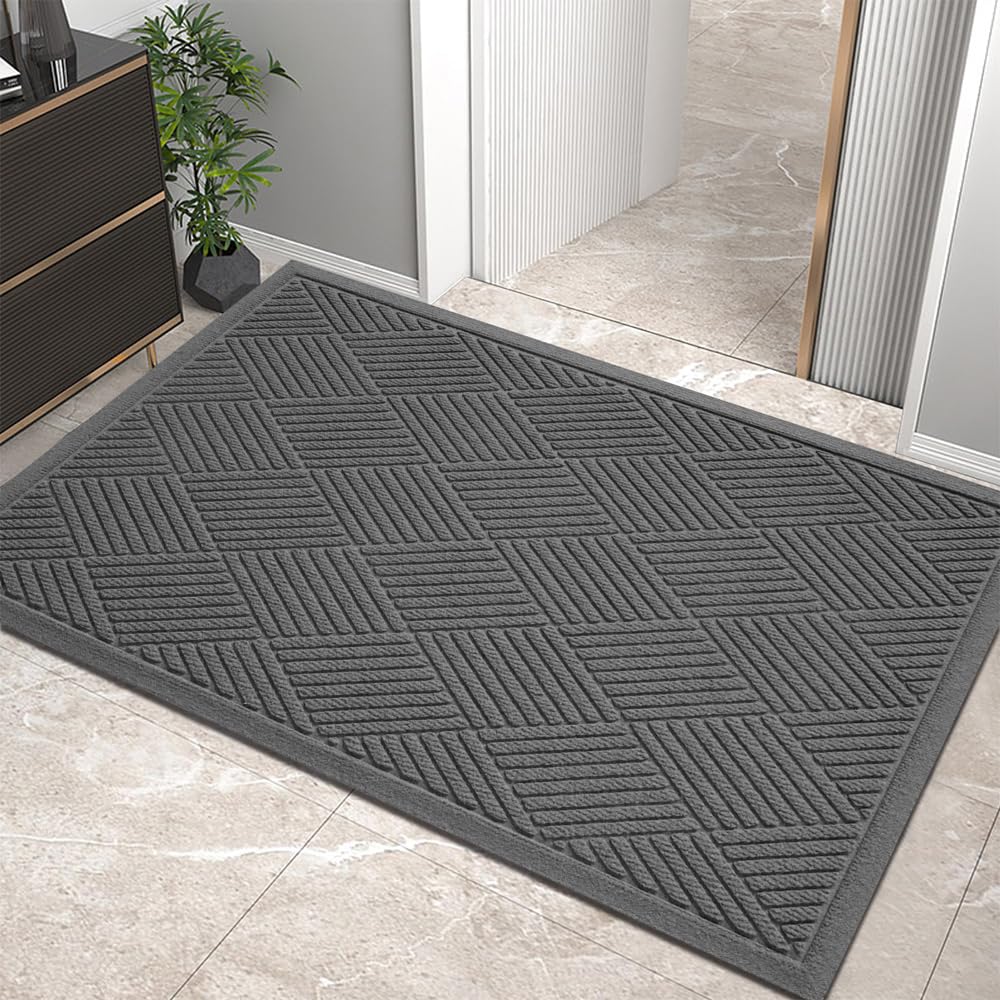 HIYARD Sturdy Front Door Mat, Absorbent Muddy Dirt Resist Welcome Door Mats Outdoor Indoor, Stain and Fade Resistant, Non-Slip Rubber Backing Low Profile Doormat for Entryway, 30×17, Beige