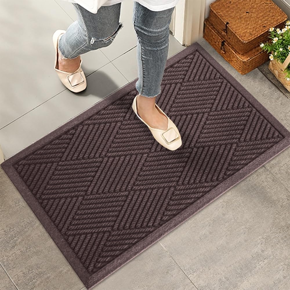 HIYARD Sturdy Front Door Mat, Absorbent Muddy Dirt Resist Welcome Door Mats Outdoor Indoor, Stain and Fade Resistant, Non-Slip Rubber Backing Low Profile Doormat for Entryway, 30×17, Beige