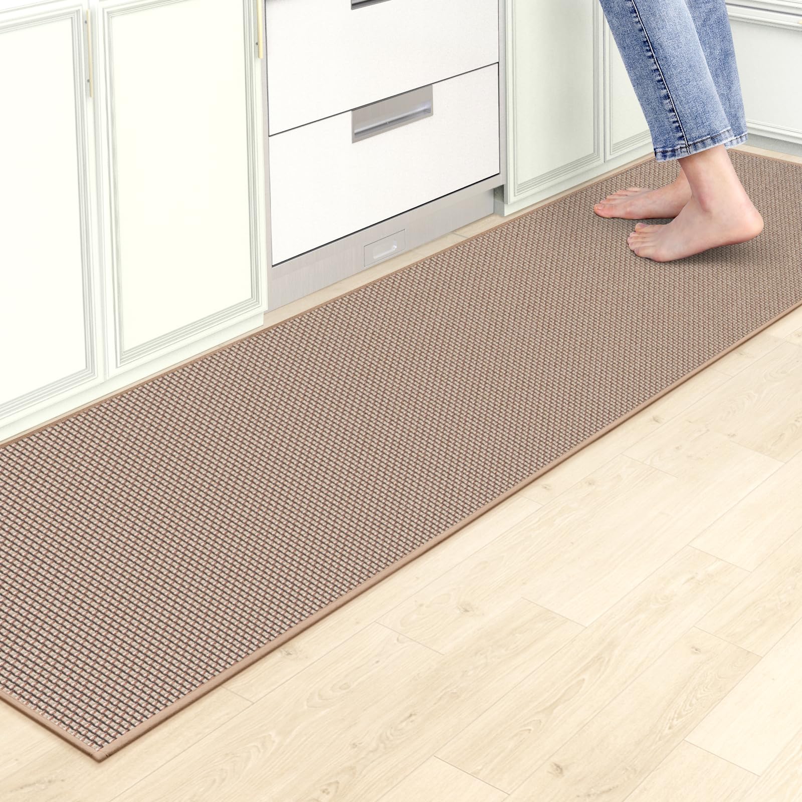 Kitchen Mats for Floor, Kitchen Rug, Nonskid, Washable, Absorbent Kitchen Runner Rug for in Front of Sink, Entryway, Rubber Backing Indoor Door Mat, Farmhouse Style Standing Mat, 17.3"x28", Grey