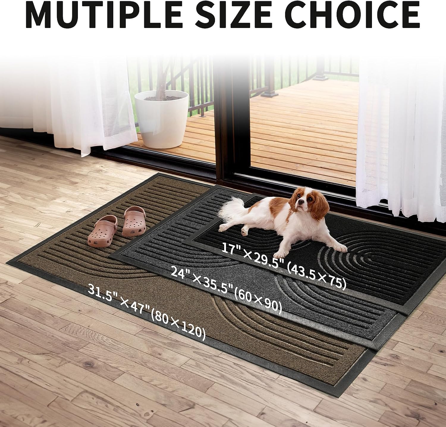 RORA Front Door Mat Outside Indoor Entrance, Heavy Duty Non Slip Welcome Doormat, Natural Rubber Floor Mat for Entryway, Patio, Garage, Porch, 29.5"x17", Black