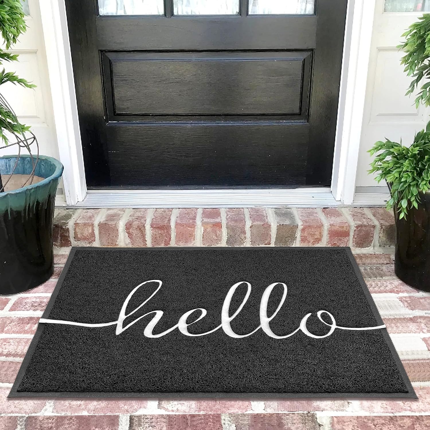 EARTHALL Door Mat Outside Inside Home Doormat, 30"x17.5", Durable Floor Mat Non Slip Mat Ultra Absorb Mud Easy Clean Front Doormat for Garage, Entryway, Patio, High Traffic Areas, Black