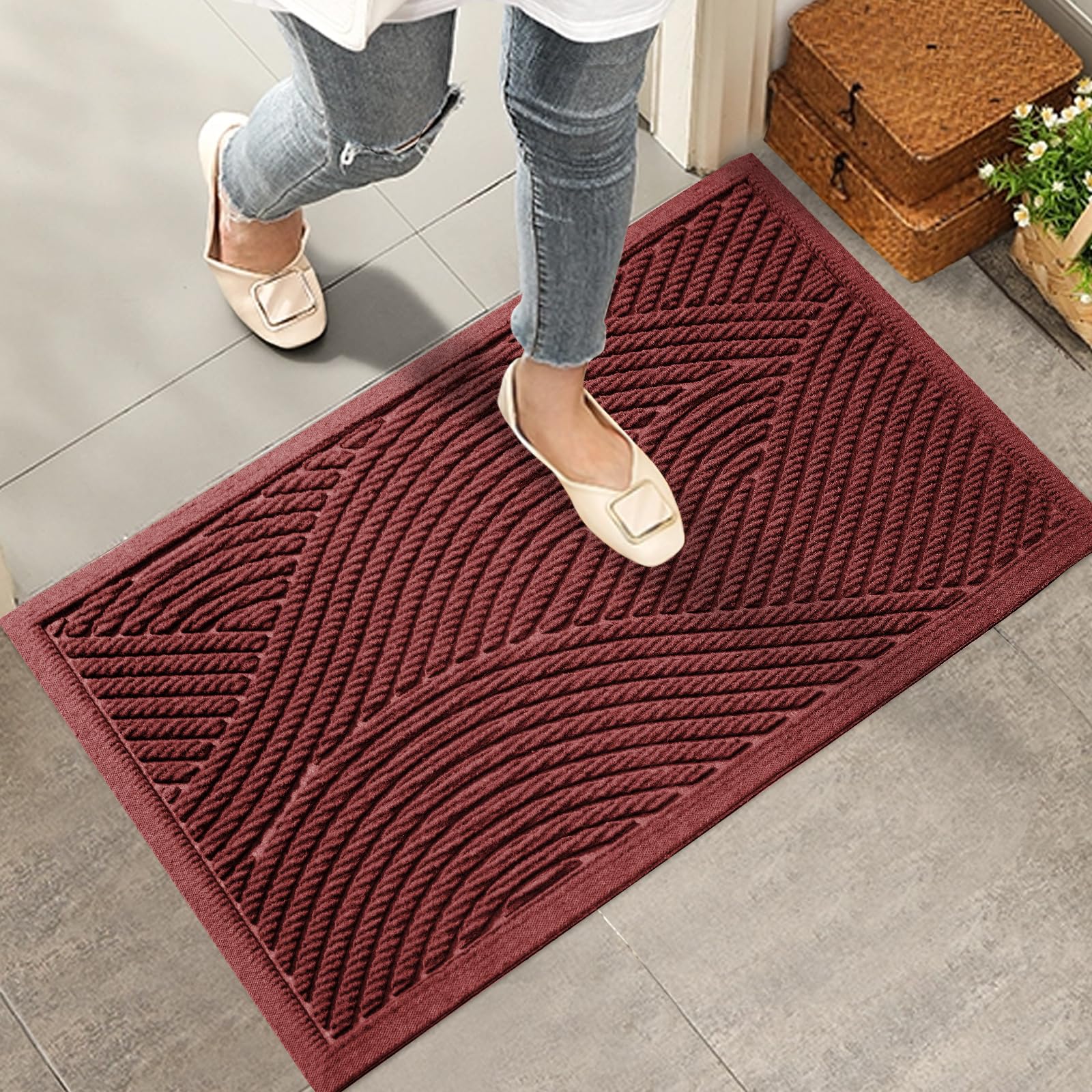 HIYARD Sturdy Front Door Mat, Absorbent Muddy Dirt Resist Welcome Door Mats Outdoor Indoor, Stain and Fade Resistant, Non-Slip Backing Entry Mat Low Profile Doormat for Entryway, 29×17, Beige