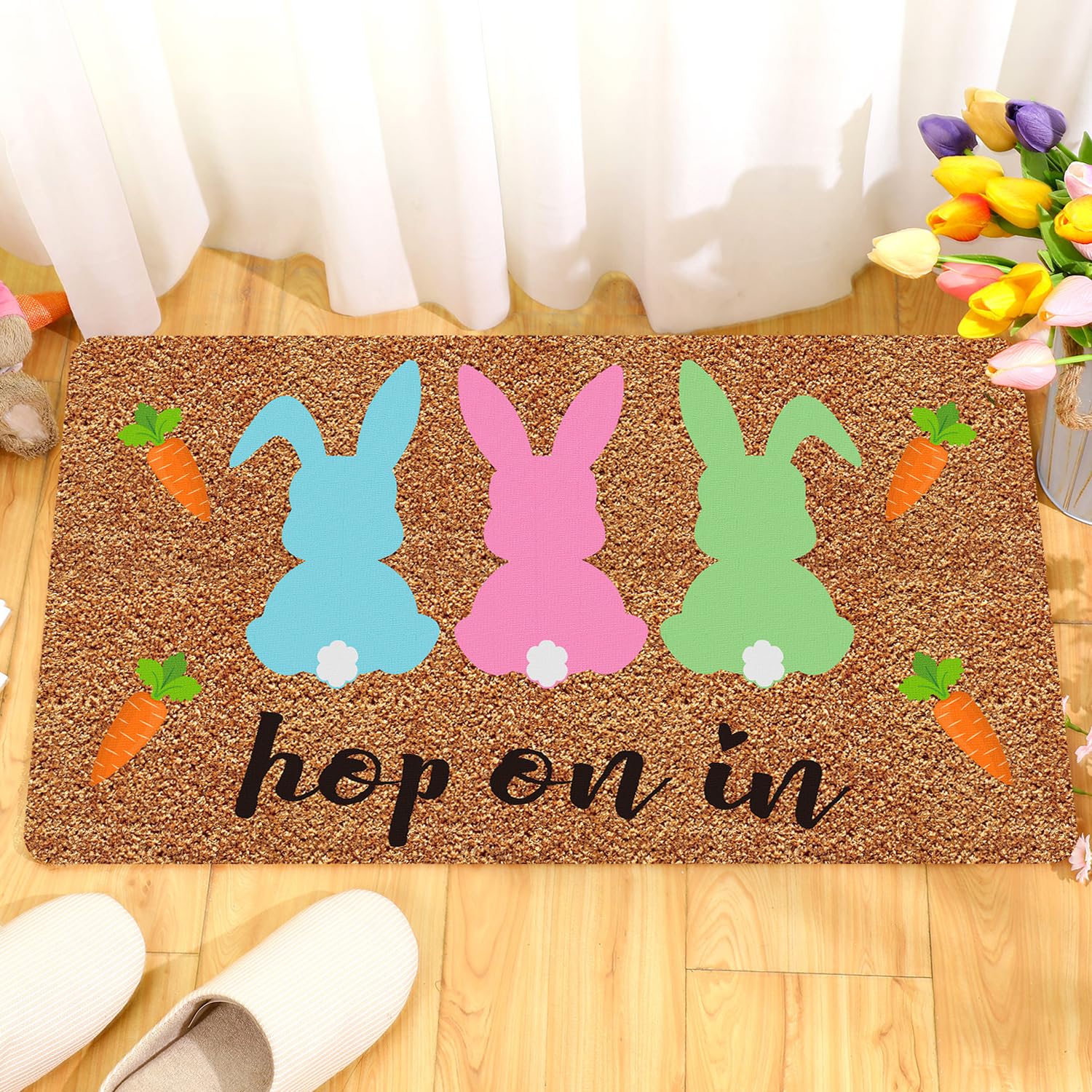 Doormat Coir Welcome Door Mat Colorful Print Floral Decoration Flower Indoor Outdoor Entrance Spring Non Slip Door Rugs for Front Easy Clean Entryway 29.5 x 17.7 Inch(Watering Pot)
