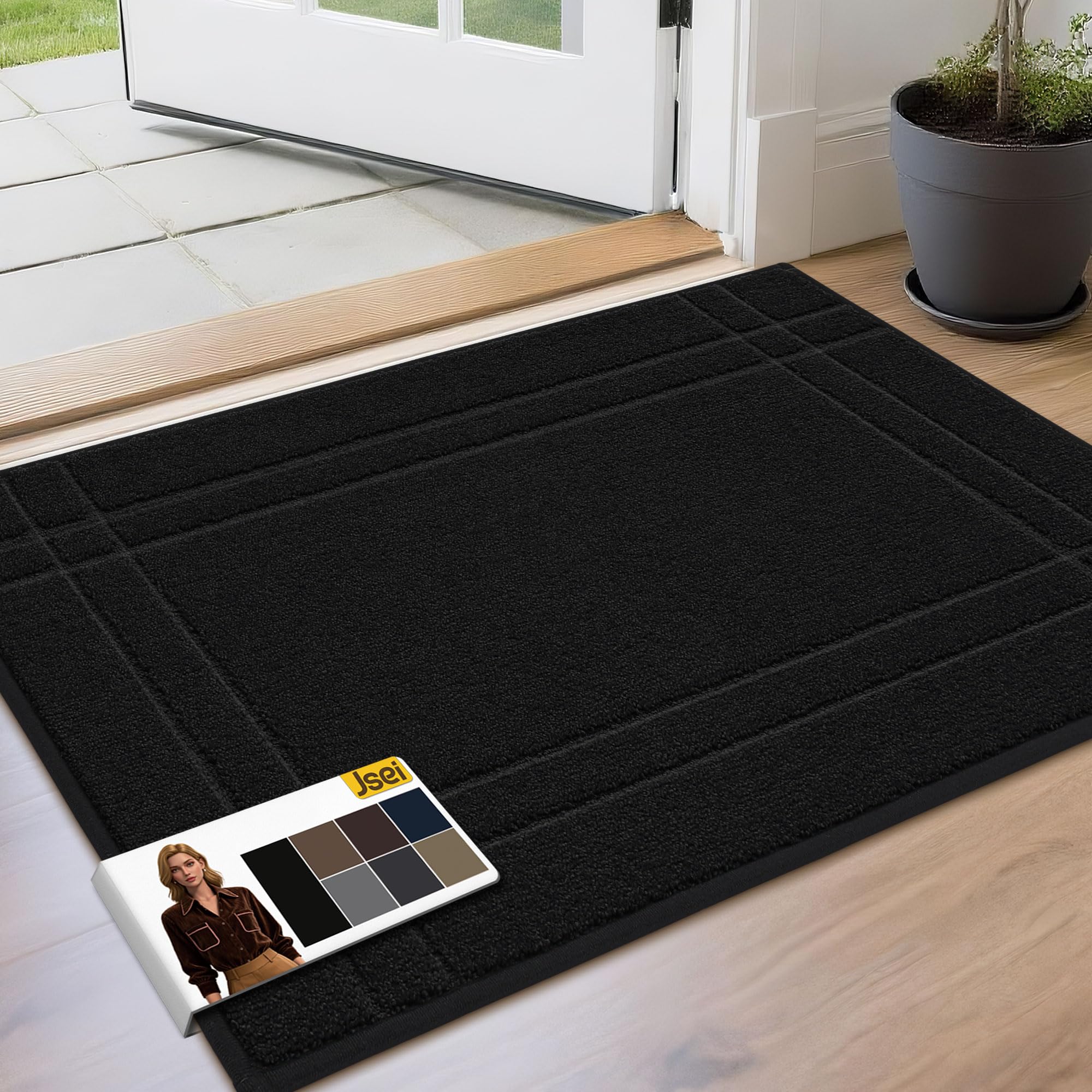 JSEI Entryway Rugs Doormat 32"x48", Non-Slip Dirt Trapper Door Mats Indoor, Washable Absorbent and Stain Resist Welcome Floor Mat for Front Door, Dog Door Mat, Dirty Wet Shoes & Paws, Navy Blue