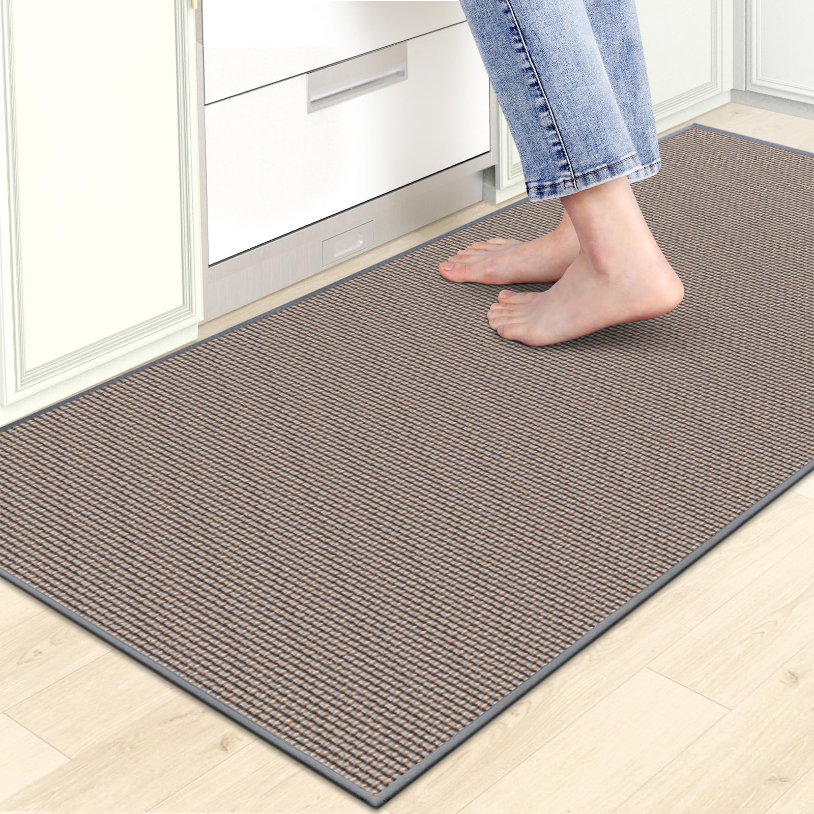 Kitchen Mats for Floor, Kitchen Rug, Nonskid, Washable, Absorbent Kitchen Runner Rug for in Front of Sink, Entryway, Rubber Backing Indoor Door Mat, Farmhouse Style Standing Mat, 17.3"x28", Grey