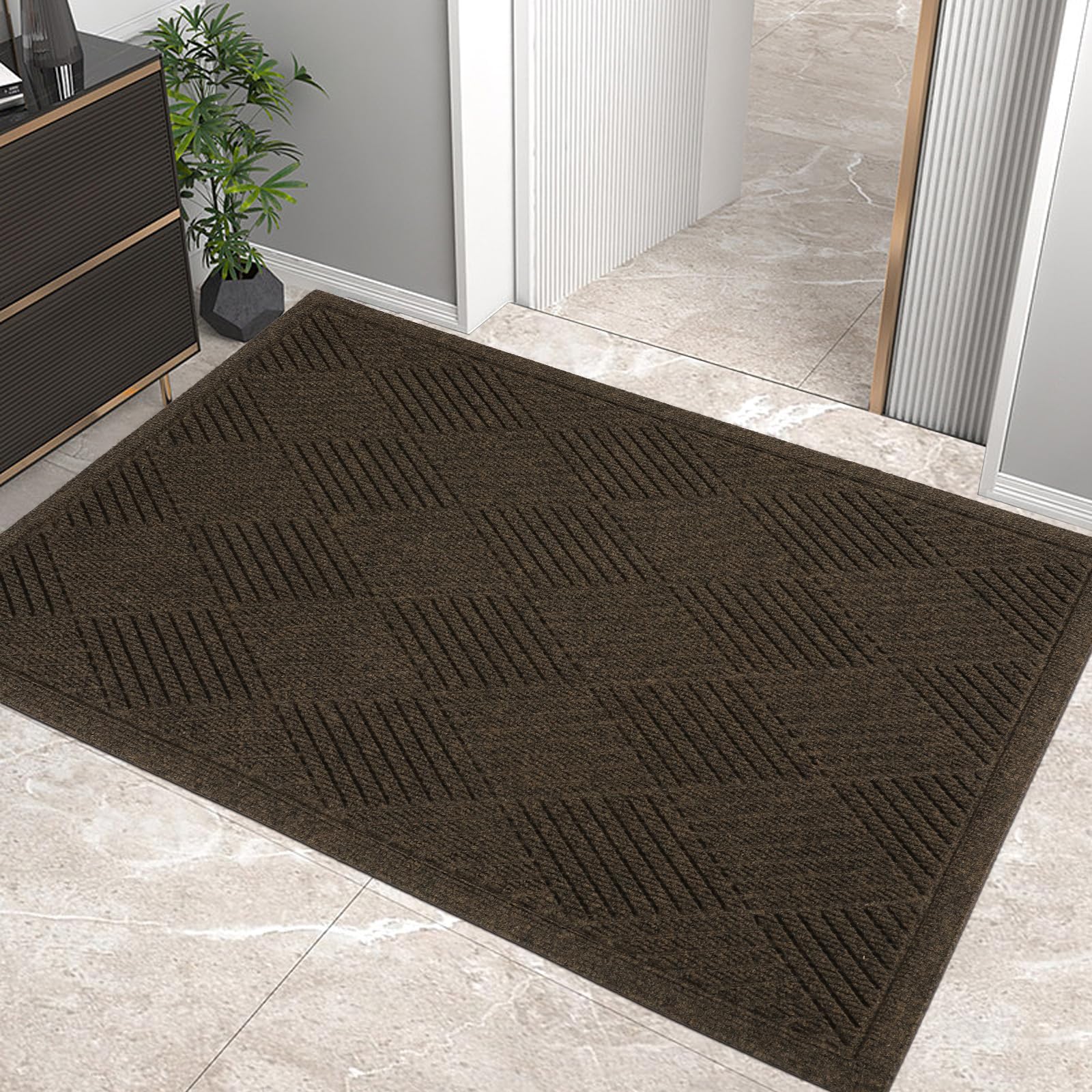 HIYARD Sturdy Front Door Mat, Absorbent Muddy Dirt Resist Welcome Door Mats Outdoor Indoor, Stain and Fade Resistant, Non-Slip Rubber Backing Low Profile Doormat for Entryway, 30×17, Beige