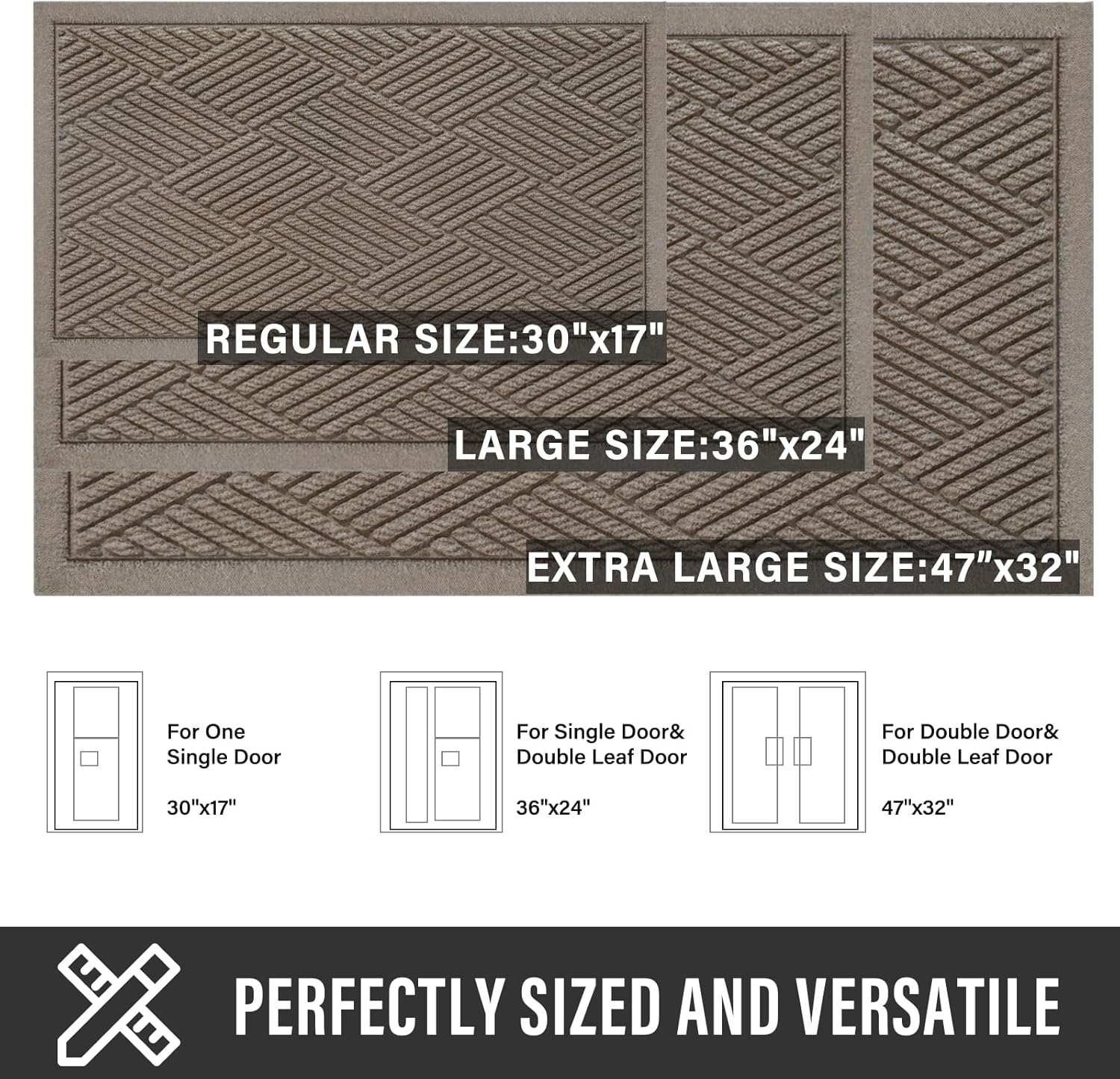 HIYARD Sturdy Front Door Mat, Absorbent Muddy Dirt Resist Welcome Door Mats Outdoor Indoor, Stain and Fade Resistant, Non-Slip Rubber Backing Low Profile Doormat for Entryway, 30×17, Beige