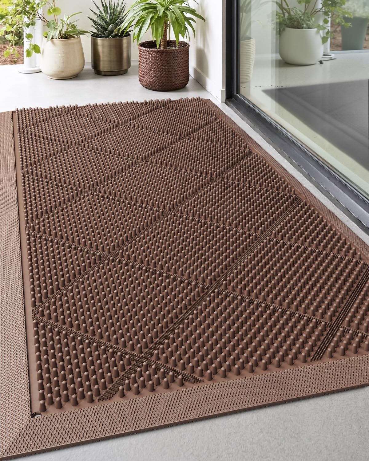 DEXI Front Door Mat Outside Entrance, 24x36 Heavy Duty Non-Slip Rubber Entry Mats, Dirt Trapping Waterproof Low-Profile Welcome Doormat for Entryway, Black