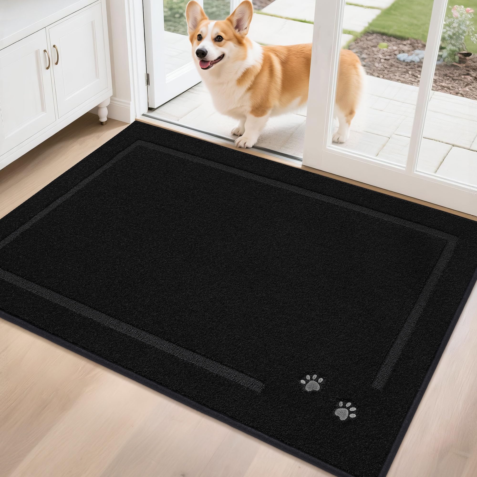 BEQHAUSE Dog Door Mat for Mud Paws Dirt Trapper Doormat Non-Slip Entryway Rugs Absorbent Welcome Mat Washable Indoor Floor Mat Low-Profile for Front Door, 32" x 48", Brown