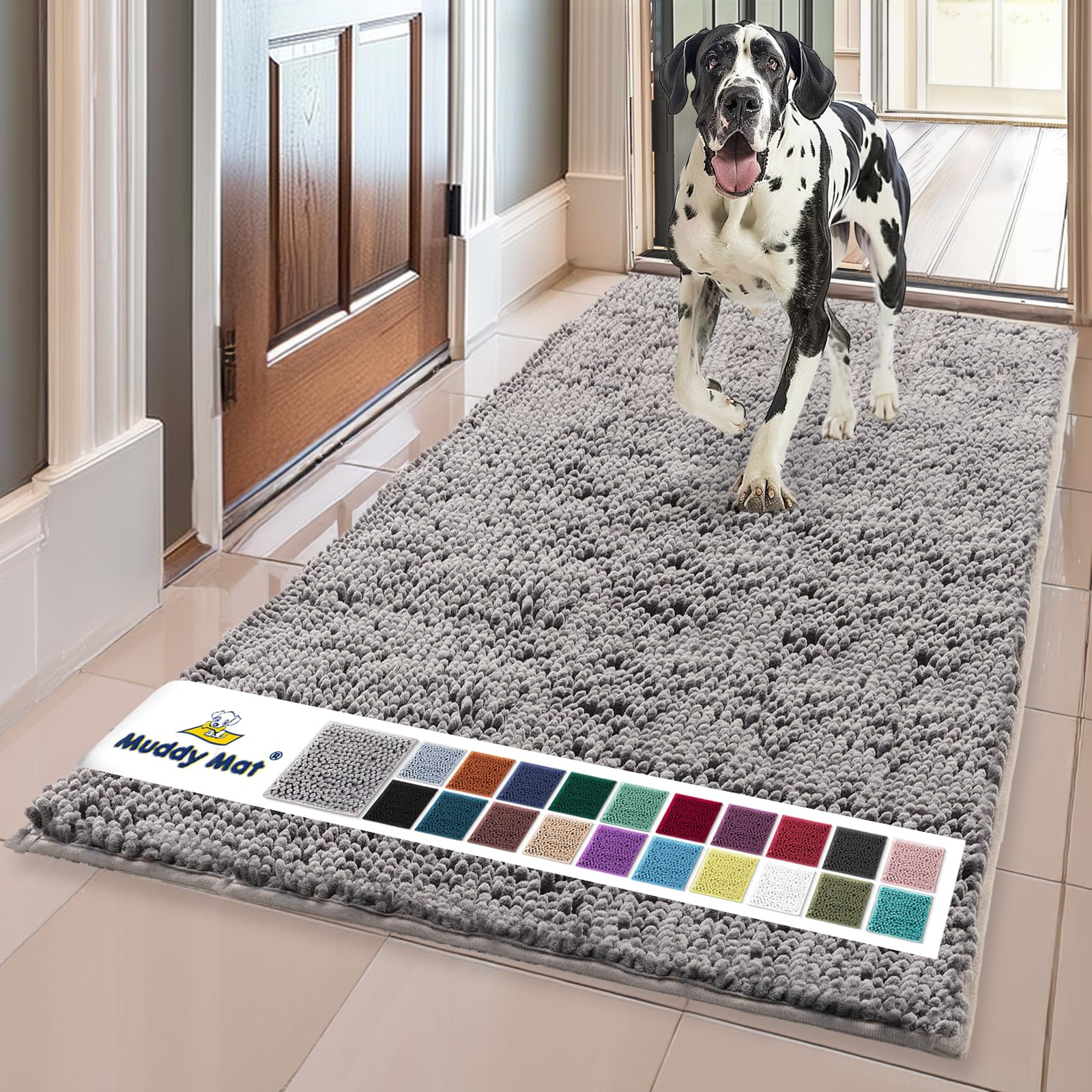 Muddy Mat® | Super Absorbent Door Mat Indoor, Microfiber Quick Dry Chenille Entryway Rug, Non-Slip Front Door Mat, Indoor Mats for Entryway, Machine Washable Pet Rug, Black 30"x19"