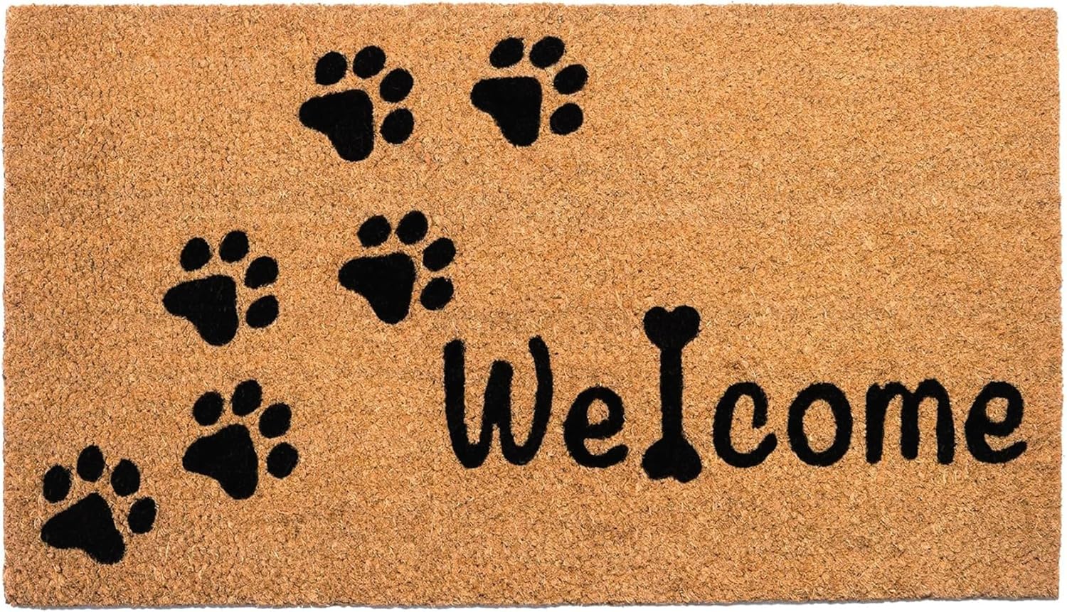 Coir Doormat, Front Doormat with Non-Slip PVC Backing, Printed Indoor Outdoor Welcome Mats for Home & Office, Door Mat, Entrance Mats with Paws Print, 30”x17”, Beige & Black