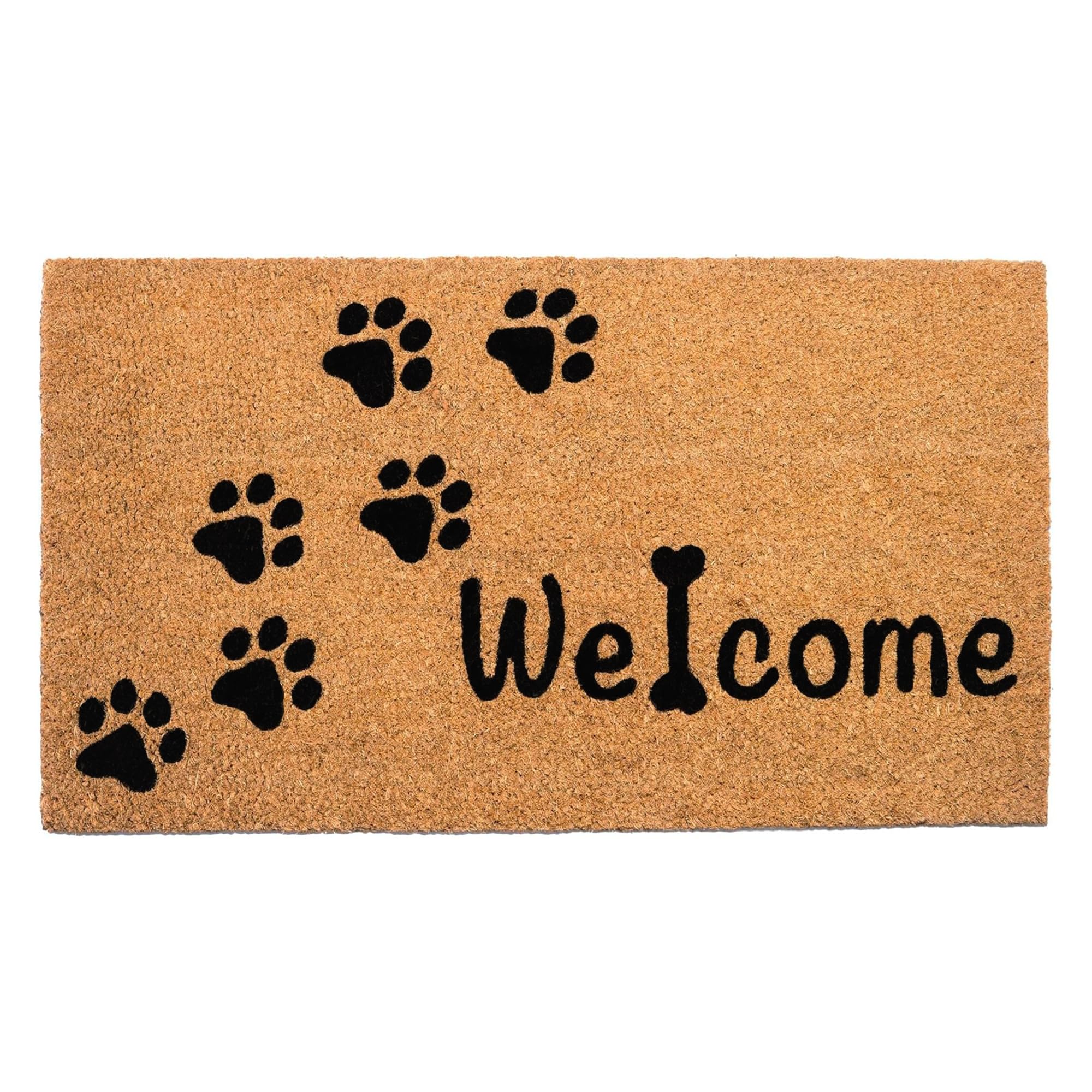Coir Doormat, Front Doormat with Non-Slip PVC Backing, Printed Indoor Outdoor Welcome Mats for Home & Office, Door Mat, Entrance Mats with Paws Print, 30”x17”, Beige & Black