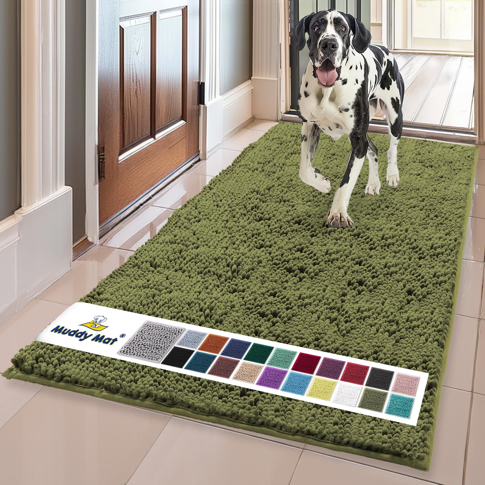 Muddy Mat® | Super Absorbent Door Mat Indoor, Microfiber Quick Dry Chenille Entryway Rug, Non-Slip Front Door Mat, Indoor Mats for Entryway, Machine Washable Pet Rug, Black 30"x19"