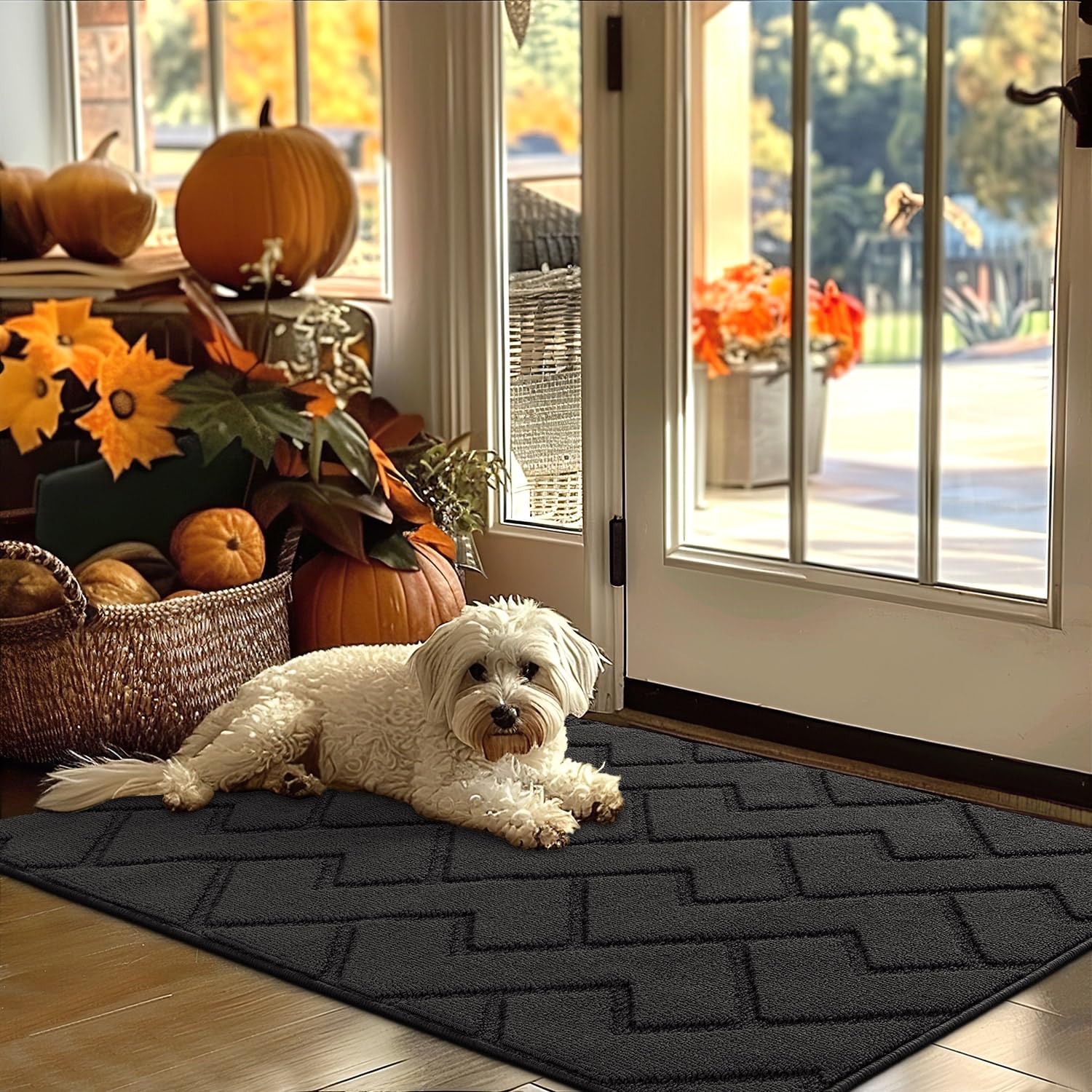 hicorfe Indoor Doormat,Front Back Door Mat Rubber Backing Non Slip Door Mats 24"x35" Absorbent Resist Dirt Entrance Doormat Inside Floor Mats for Entryway Washable Low-Profile (Navy Blue)