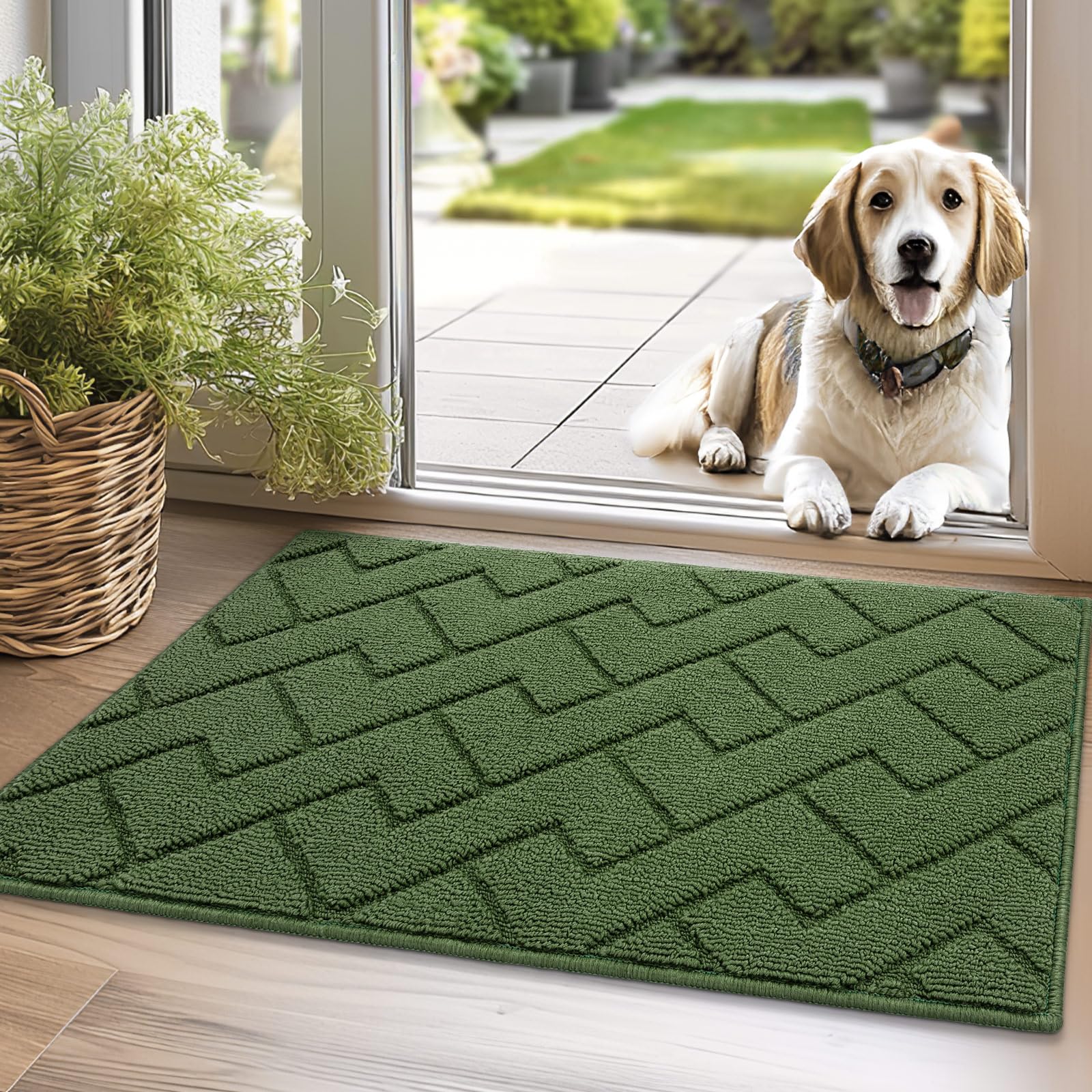 hicorfe Indoor Doormat,Front Back Door Mat Rubber Backing Non Slip Door Mats 24"x35" Absorbent Resist Dirt Entrance Doormat Inside Floor Mats for Entryway Washable Low-Profile (Navy Blue)