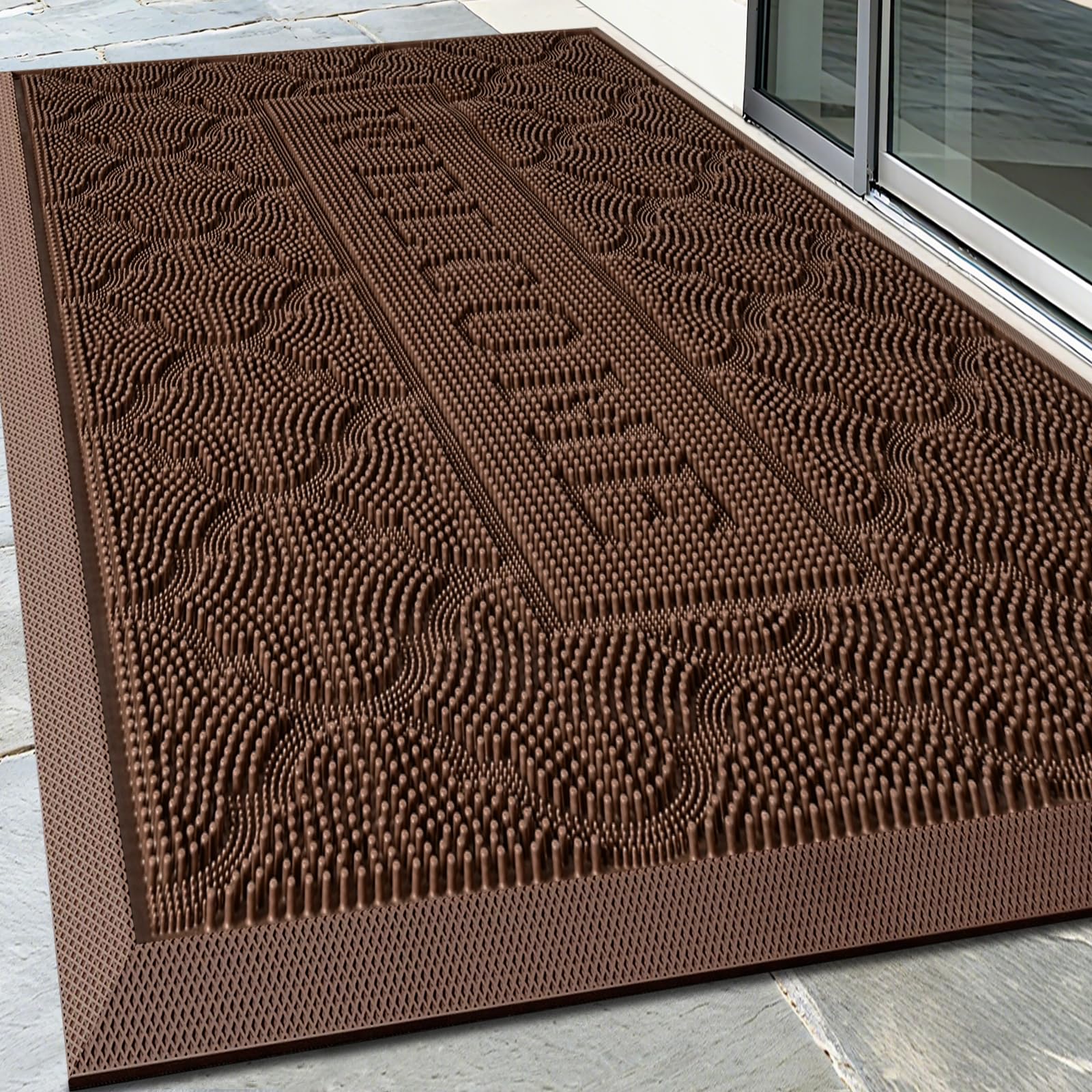 FRAMICS Front Door Mat Outside Entrance, Heavy Duty Rubber Door Mats Outdoor Welcome Mat Waterproof Doormat Non Slip for Entryway Doormats Dirt Trapper Indoor Mats All Seasons, 17 x 30 Inches, Black