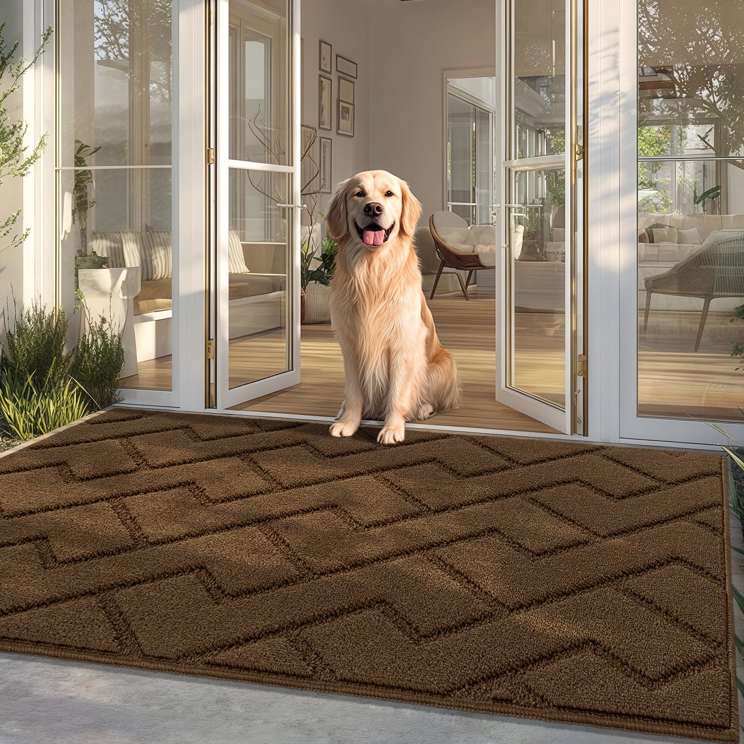 hicorfe Indoor Doormat,Front Back Door Mat Rubber Backing Non Slip Door Mats 24"x35" Absorbent Resist Dirt Entrance Doormat Inside Floor Mats for Entryway Washable Low-Profile (Navy Blue)