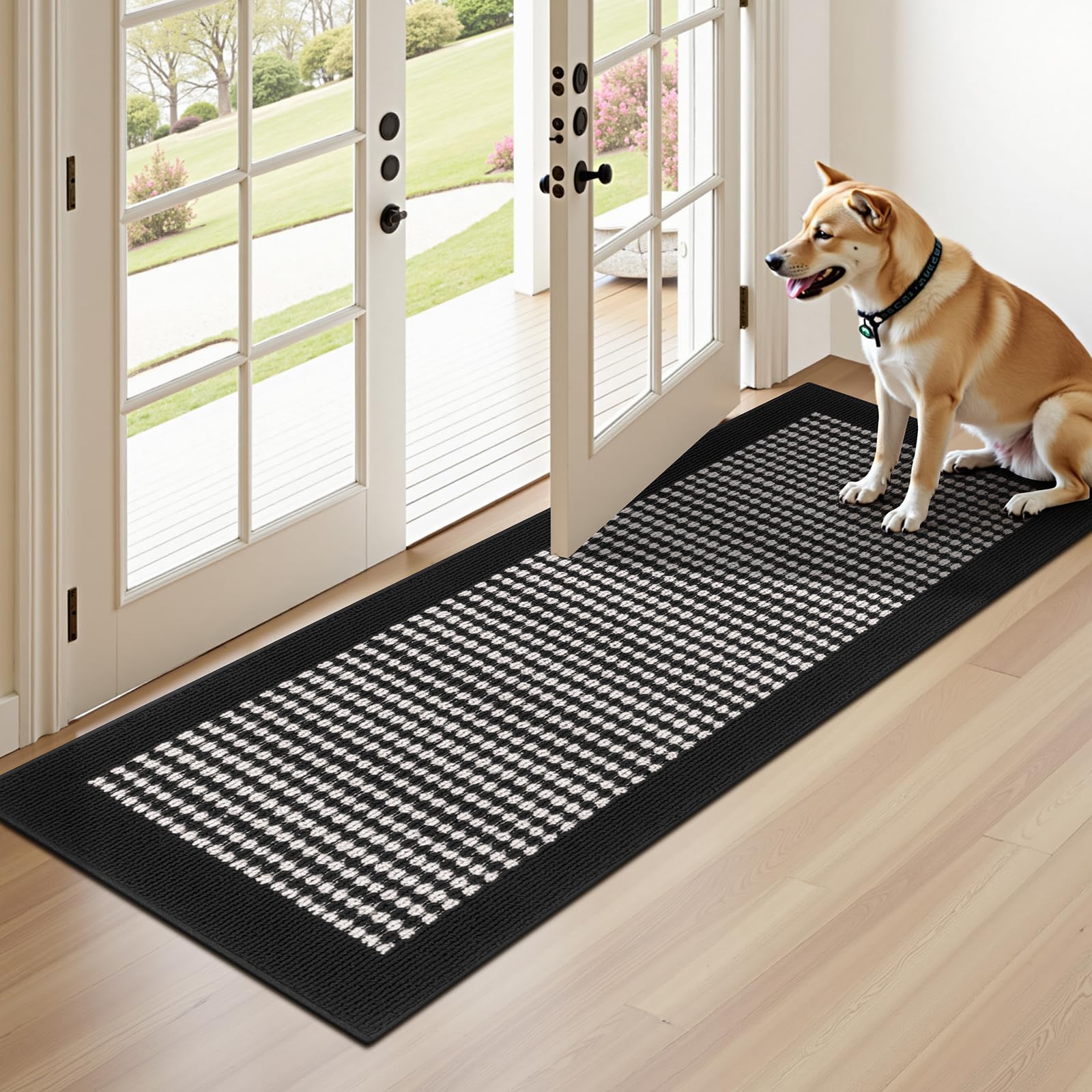 Ileading Indoor Door Mat 3x5ft Absorbent Dog Mats for Muddy Paws,Machine Washable Small Living Room Area Rug with Non-Slip Rubber Backing Low-Profile Inside Carpet for Hallway,Kitchen