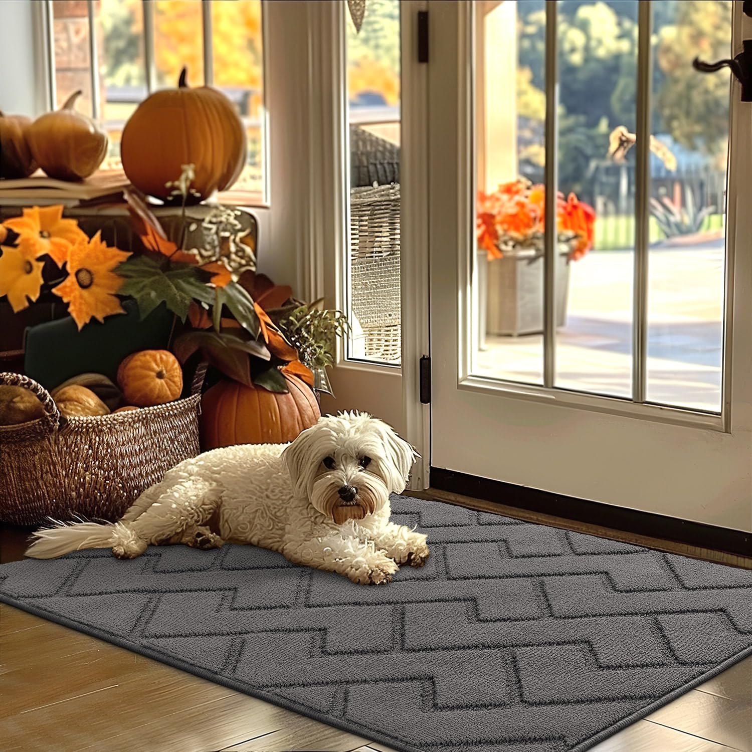 hicorfe Indoor Doormat,Front Back Door Mat Rubber Backing Non Slip Door Mats 24"x35" Absorbent Resist Dirt Entrance Doormat Inside Floor Mats for Entryway Washable Low-Profile (Navy Blue)