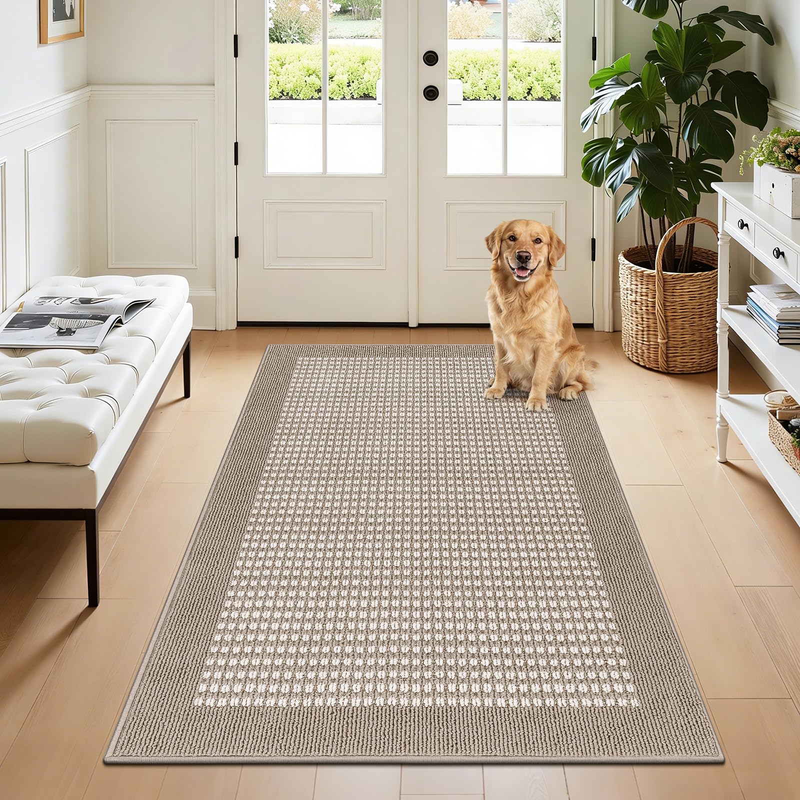 Ileading Indoor Door Mat 3x5ft Absorbent Dog Mats for Muddy Paws,Machine Washable Small Living Room Area Rug with Non-Slip Rubber Backing Low-Profile Inside Carpet for Hallway,Kitchen