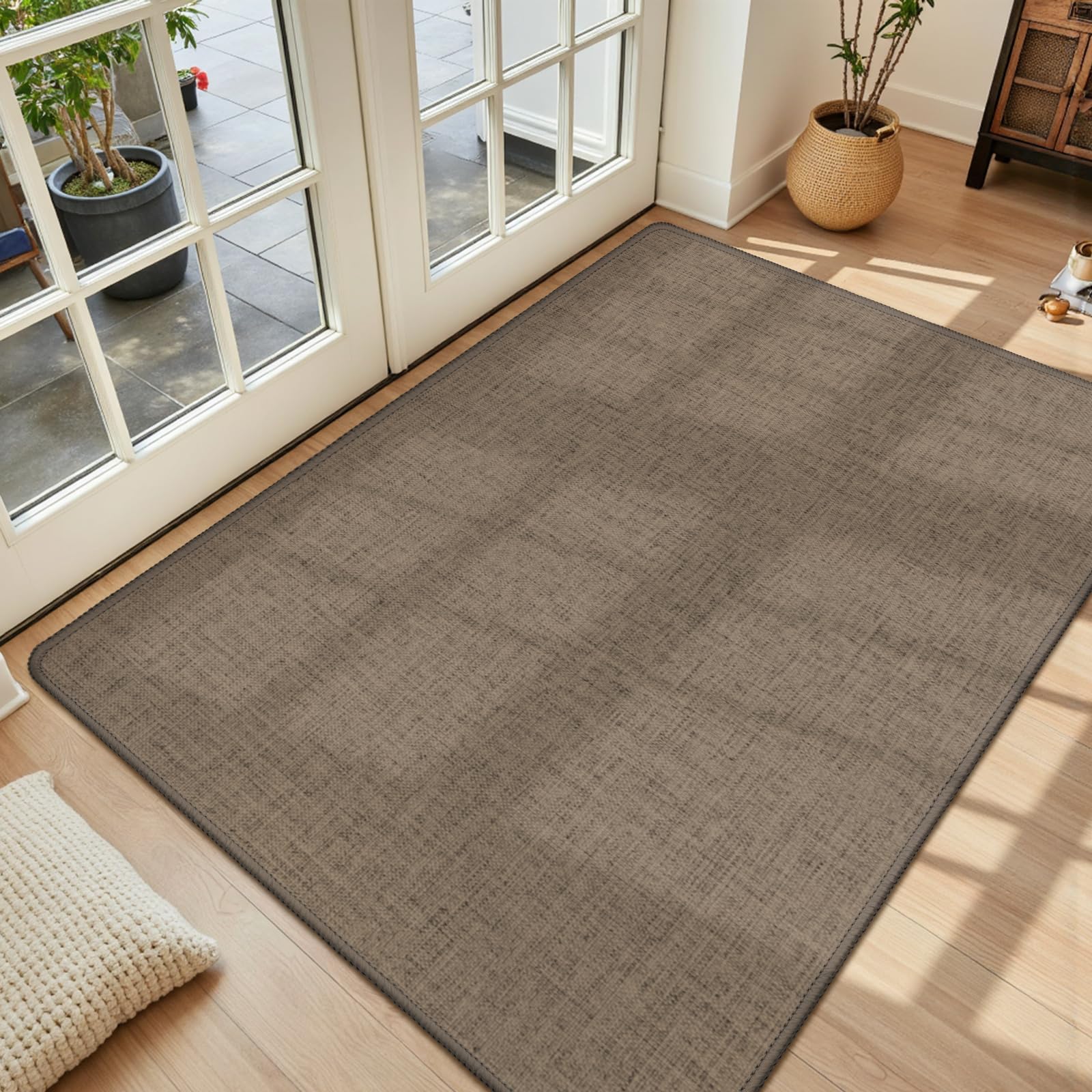 LEKEEPGO Ultra Thin Indoor Door Mat 17"x29", Low-Profile Door Mat Indoor Entrance, Non Slip Rubber Backing Inside Doormat Washable Welcome Front Entryway Dirt Trapper Entry Mat, Khaki