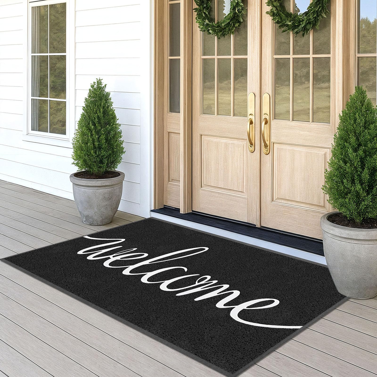 EARTHALL Door Mat Outside Inside Home Doormat, 30"x17.5", Durable Floor Mat Non Slip Mat Ultra Absorb Mud Easy Clean Front Doormat for Garage, Entryway, Patio, High Traffic Areas, Black