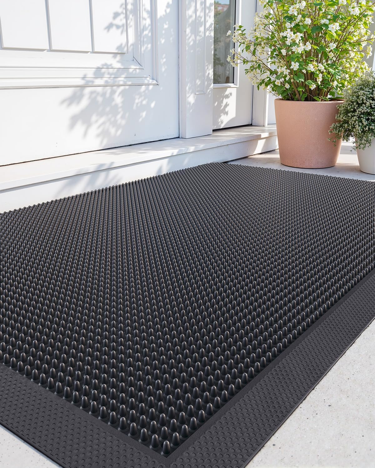 DEXI Front Door Mat Outside Entrance, 24x36 Heavy Duty Non-Slip Rubber Entry Mats, Dirt Trapping Waterproof Low-Profile Welcome Doormat for Entryway, Black