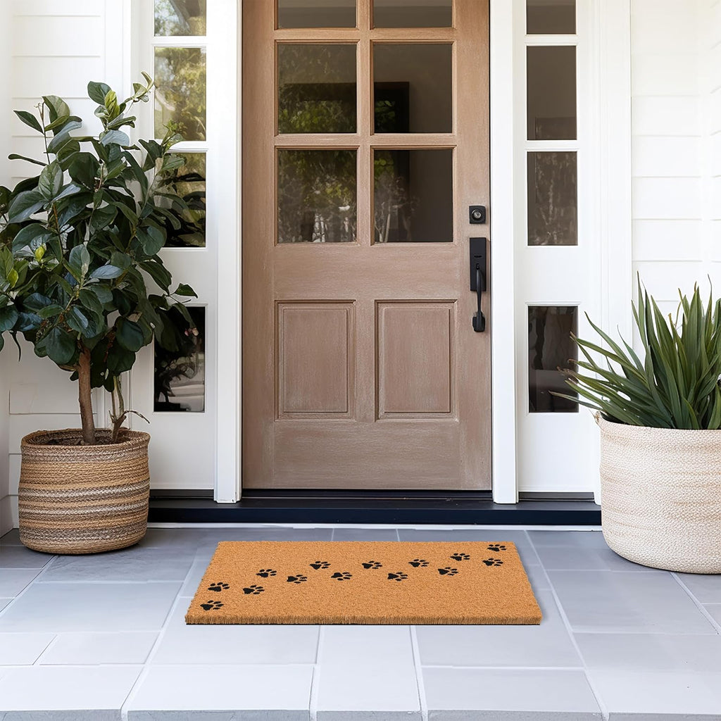 Barnyard Designs Natural Coco Coir Heavy Duty Backing Doormat - Large Cute Non-Slip Front Door Welcome Mat for Outside Entrance or Porch Entry, Brown (17x30, Paws)