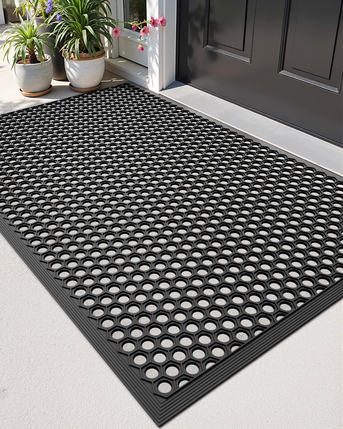 DEXI Front Door Mat Outside Entrance, 24x36 Heavy Duty Non-Slip Rubber Entry Mats, Dirt Trapping Waterproof Low-Profile Welcome Doormat for Entryway, Black