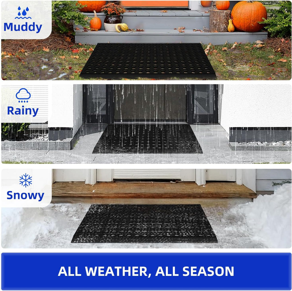 Mibao Front Door Mat Outside Entrance, Heavy Duty Welcome Rubber Doormat Waterproof, All Weather Dirt Trapper Non-Slip Drainage Doormat, Entry Mat for Garage Home Pool Commercial, 17" x 29.5", Black