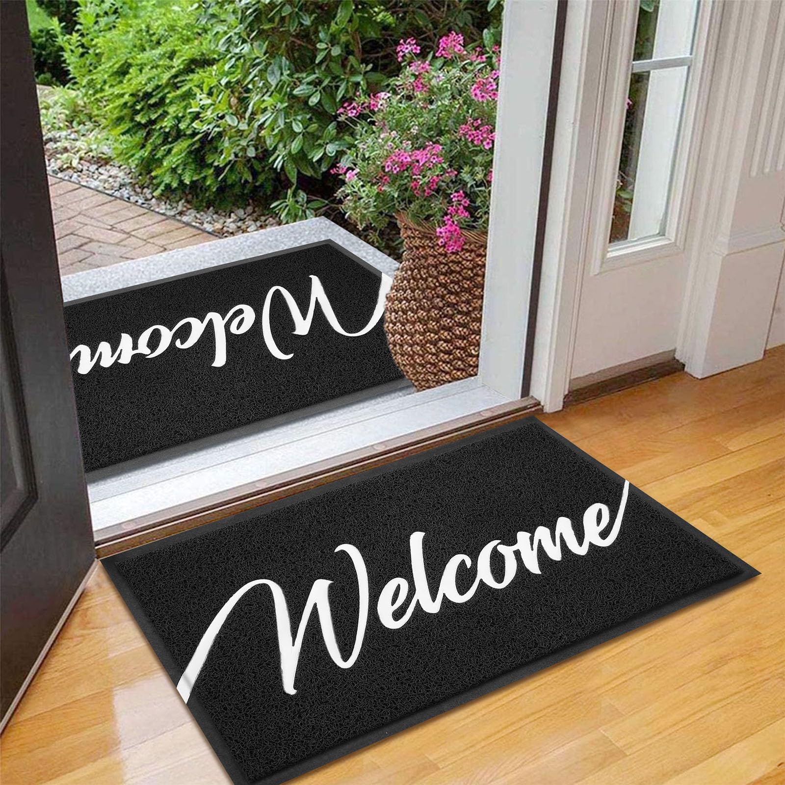 EARTHALL Door Mat Outside Inside Home Doormat, 30"x17.5", Durable Floor Mat Non Slip Mat Ultra Absorb Mud Easy Clean Front Doormat for Garage, Entryway, Patio, High Traffic Areas, Black