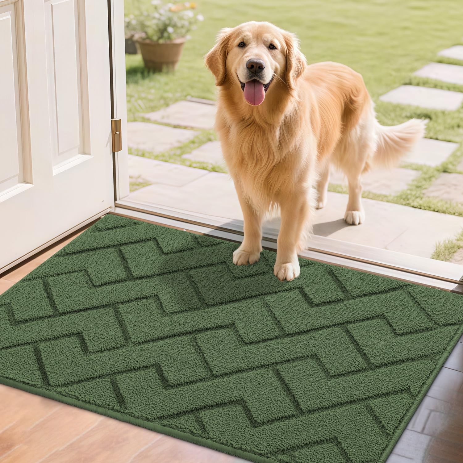 hicorfe Indoor Doormat,Front Back Door Mat Rubber Backing Non Slip Door Mats 24"x35" Absorbent Resist Dirt Entrance Doormat Inside Floor Mats for Entryway Washable Low-Profile (Navy Blue)